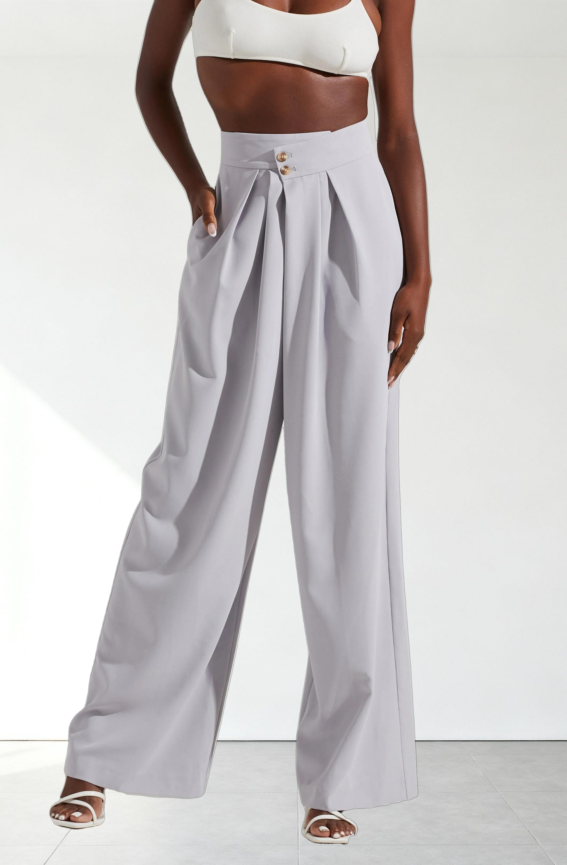Boyfriend Criss Cross Pleated Wide Leg Pants