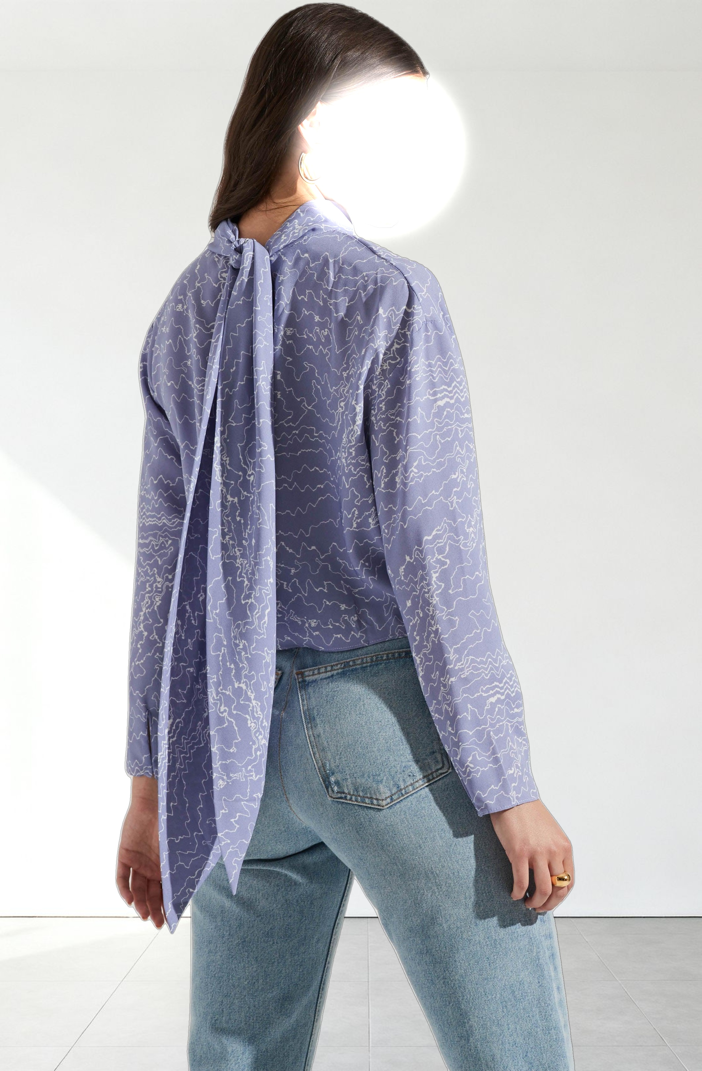 Long Sleeve Drape Tie Back Neck Back Top