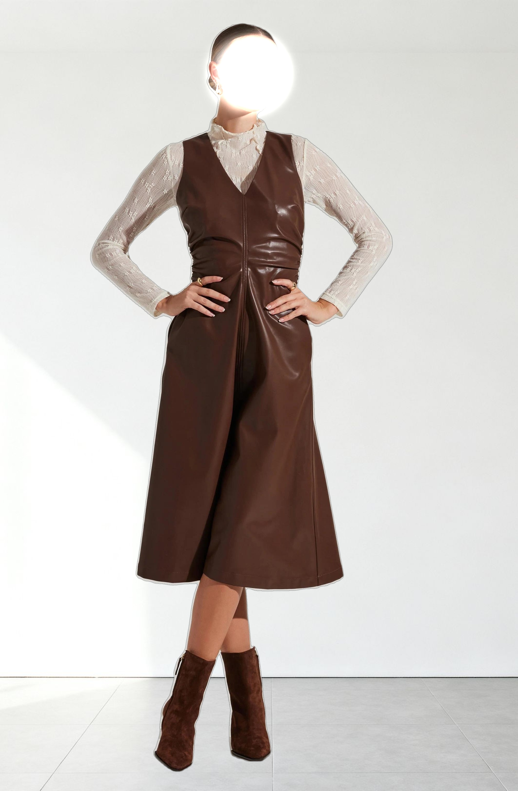 Omaira Faux Leather Midi Dress