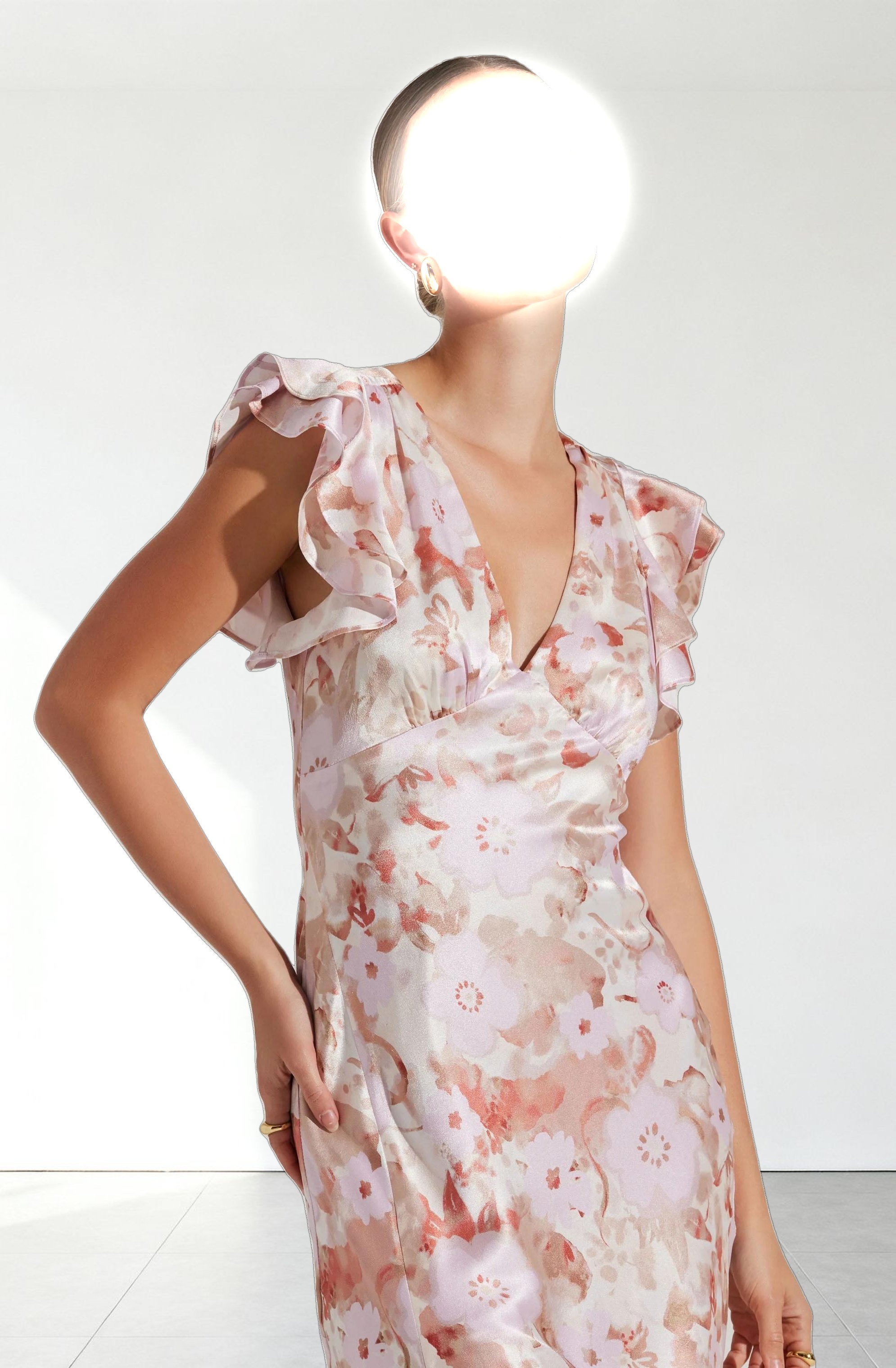 Satin Flutter Sleeve Maxi Dress