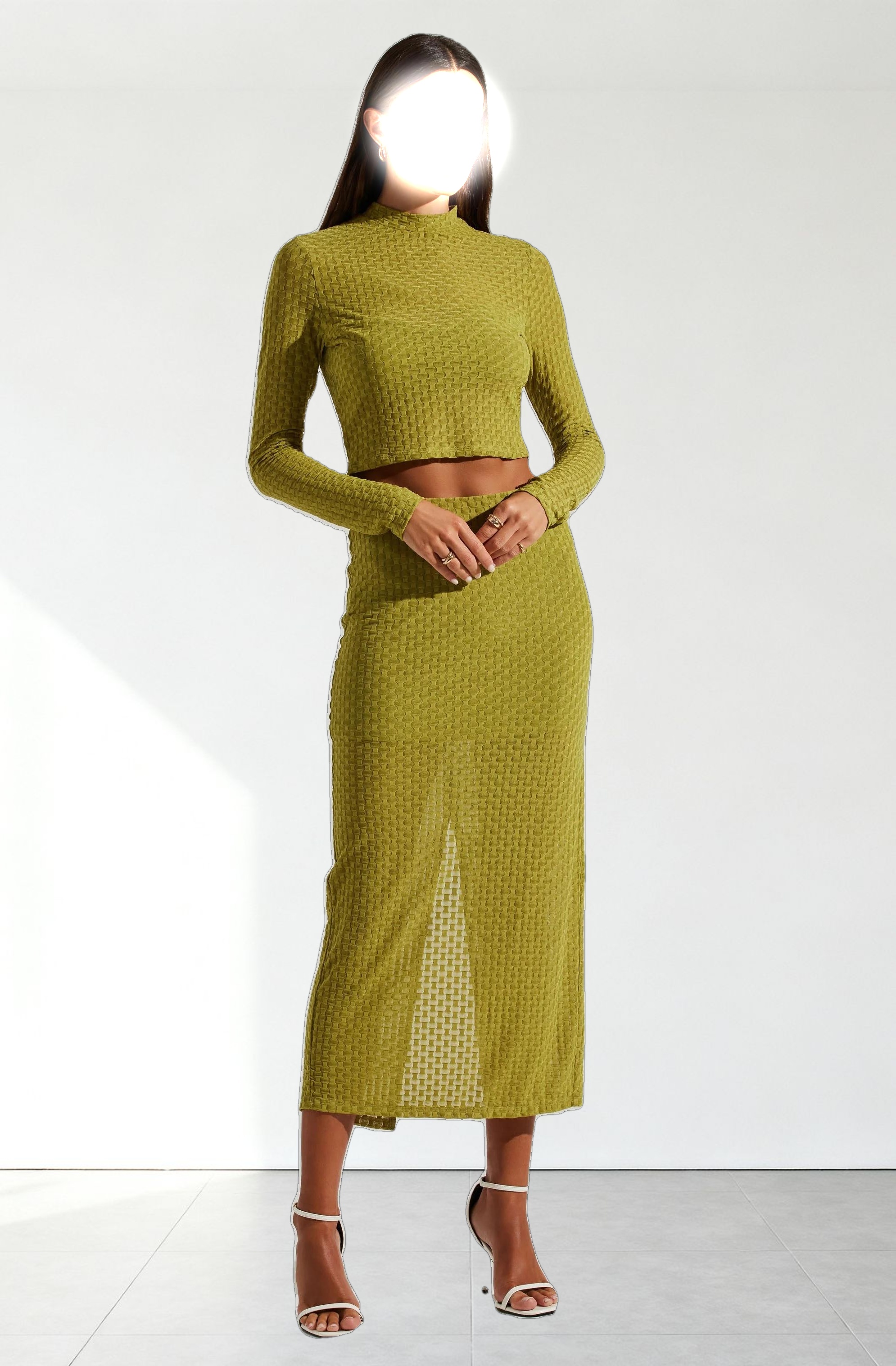 Indah Semi Sheer Overlay Midi Skirt