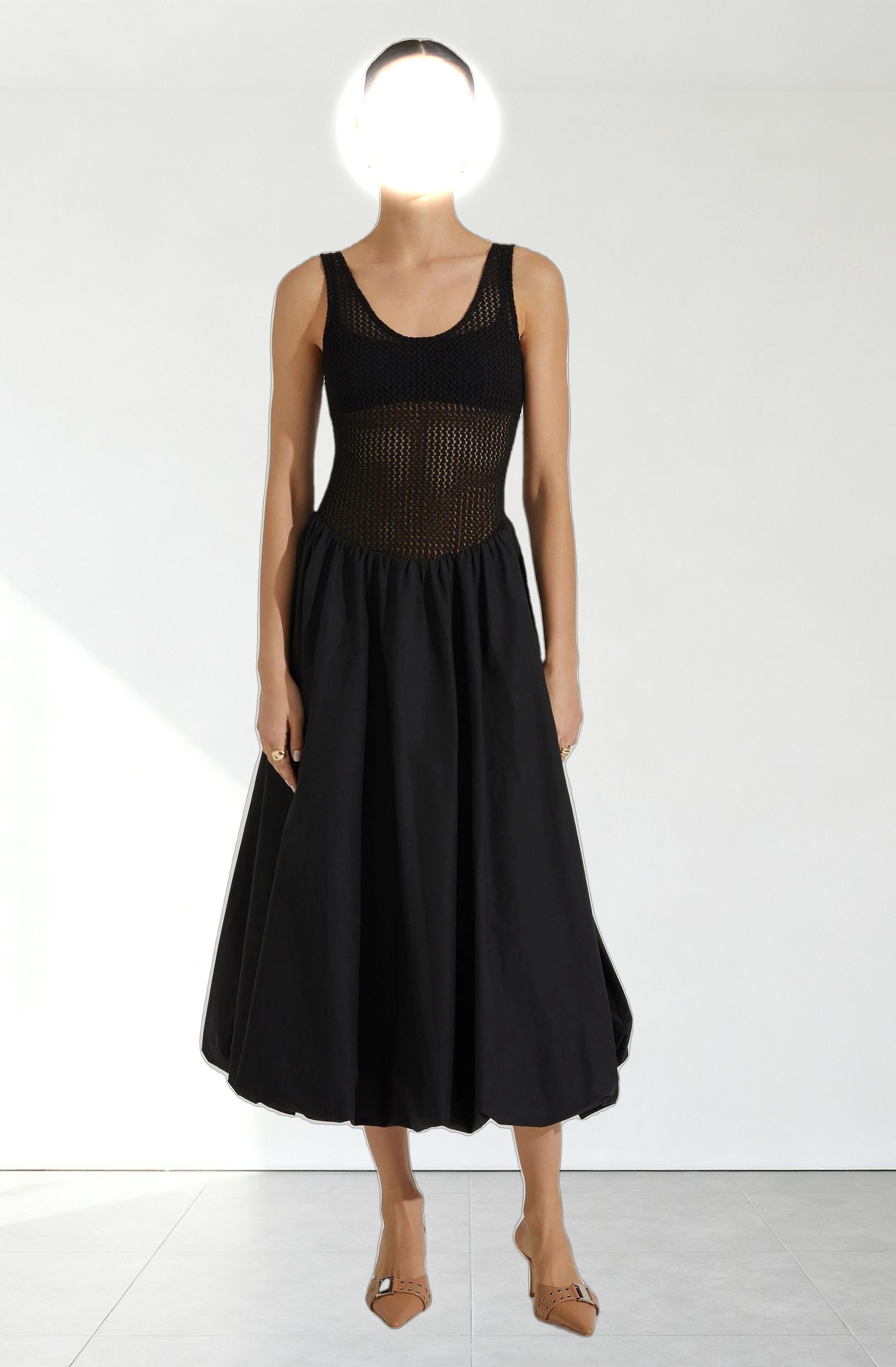 Contrast Bubble Hem Midi Dress