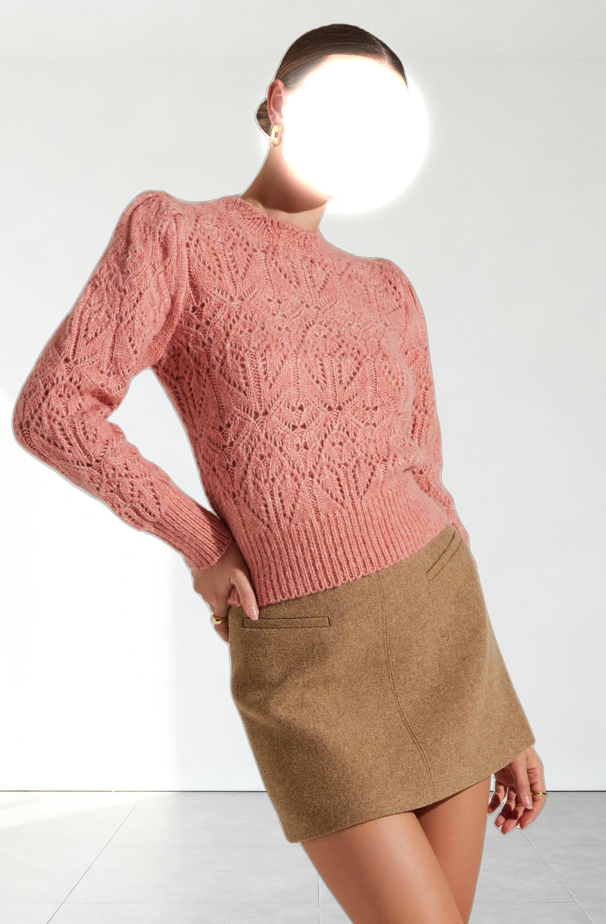 Evy Pointelle Puff Sleeve Sweater