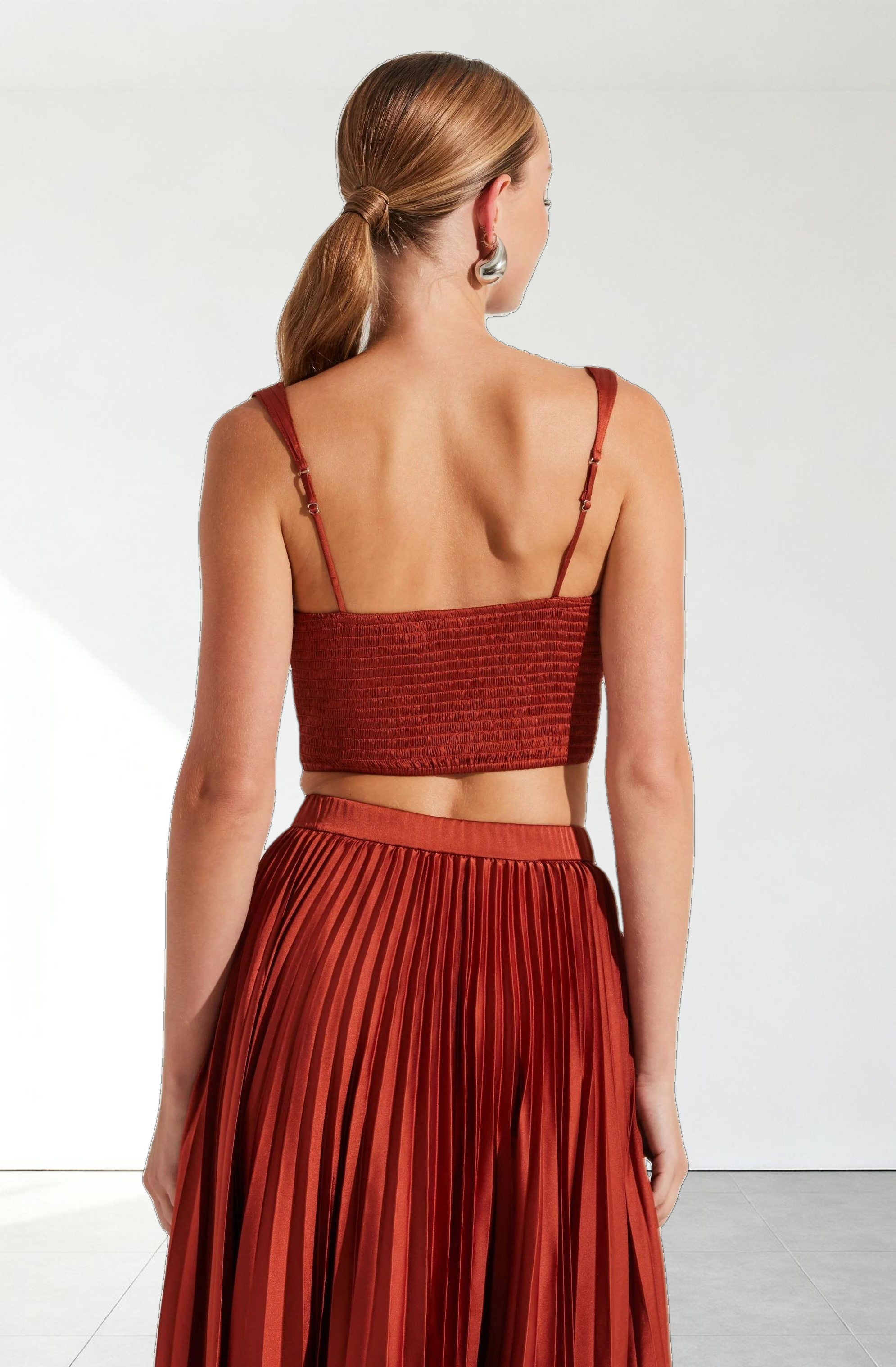 Satin Pleated Crop Top