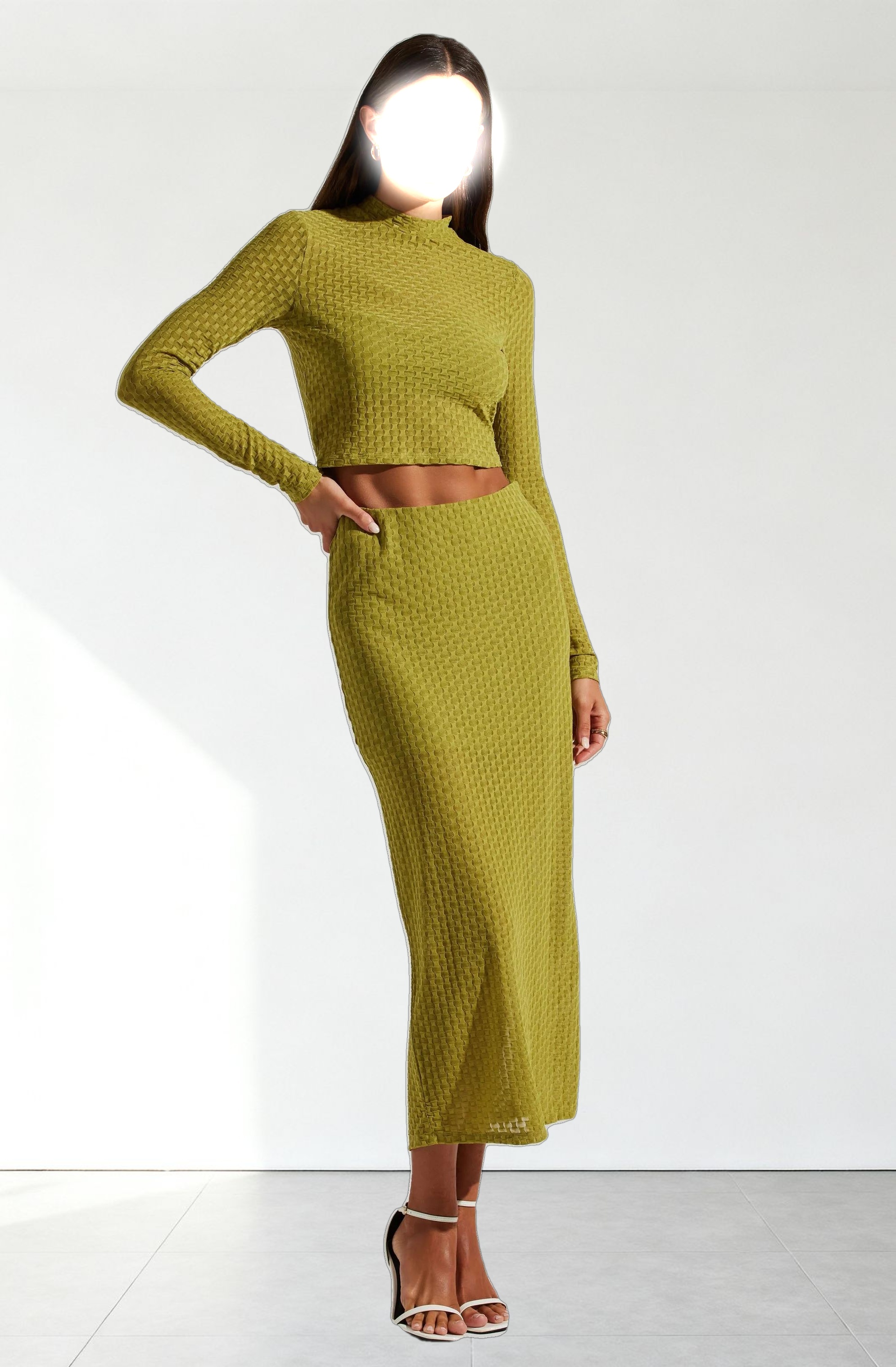 Indah Semi Sheer Overlay Midi Skirt