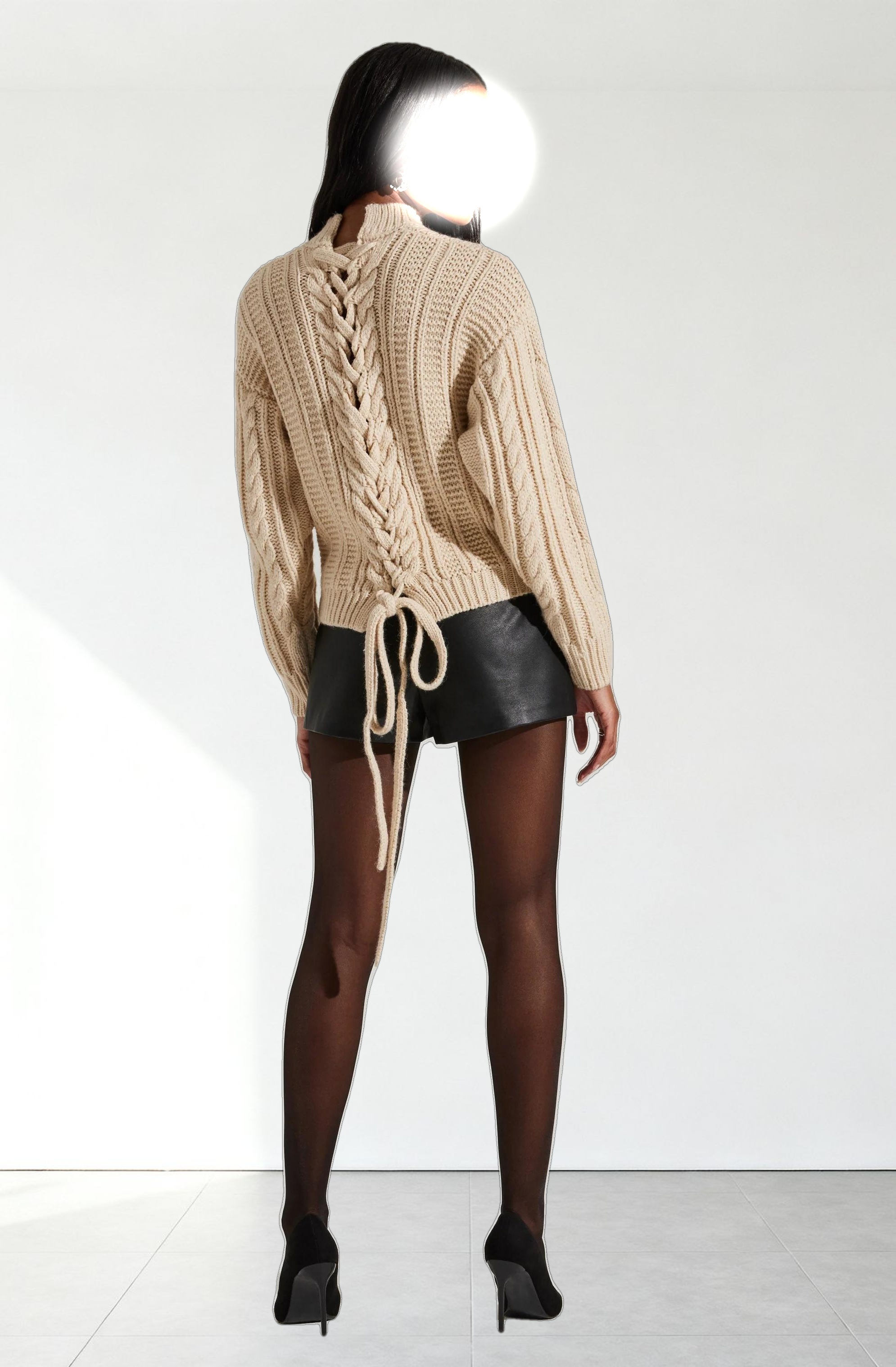 Laverne Cable Knit Tie-Back Sweater