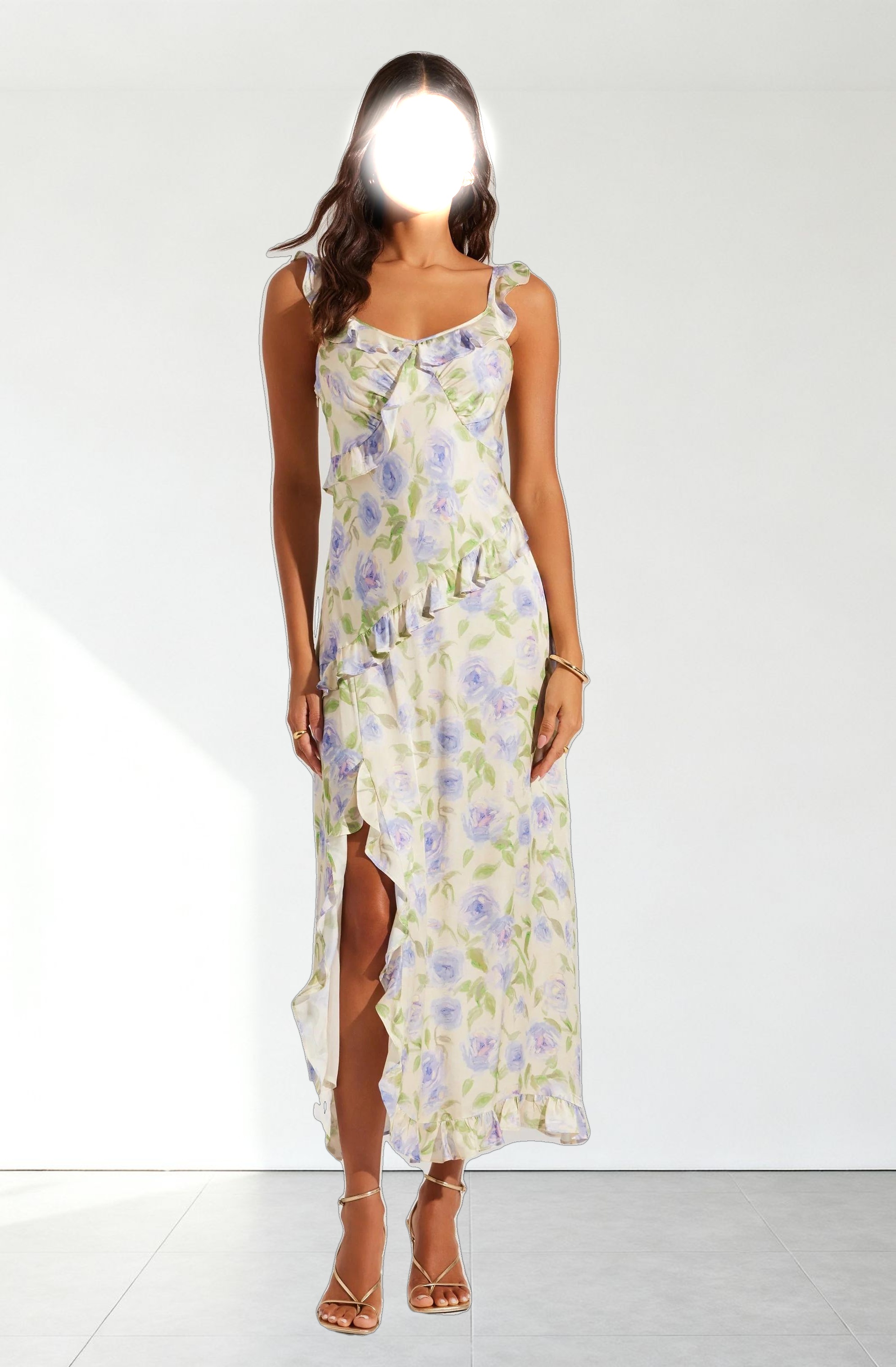 Rosalina Satin Ruffle Midi Dress