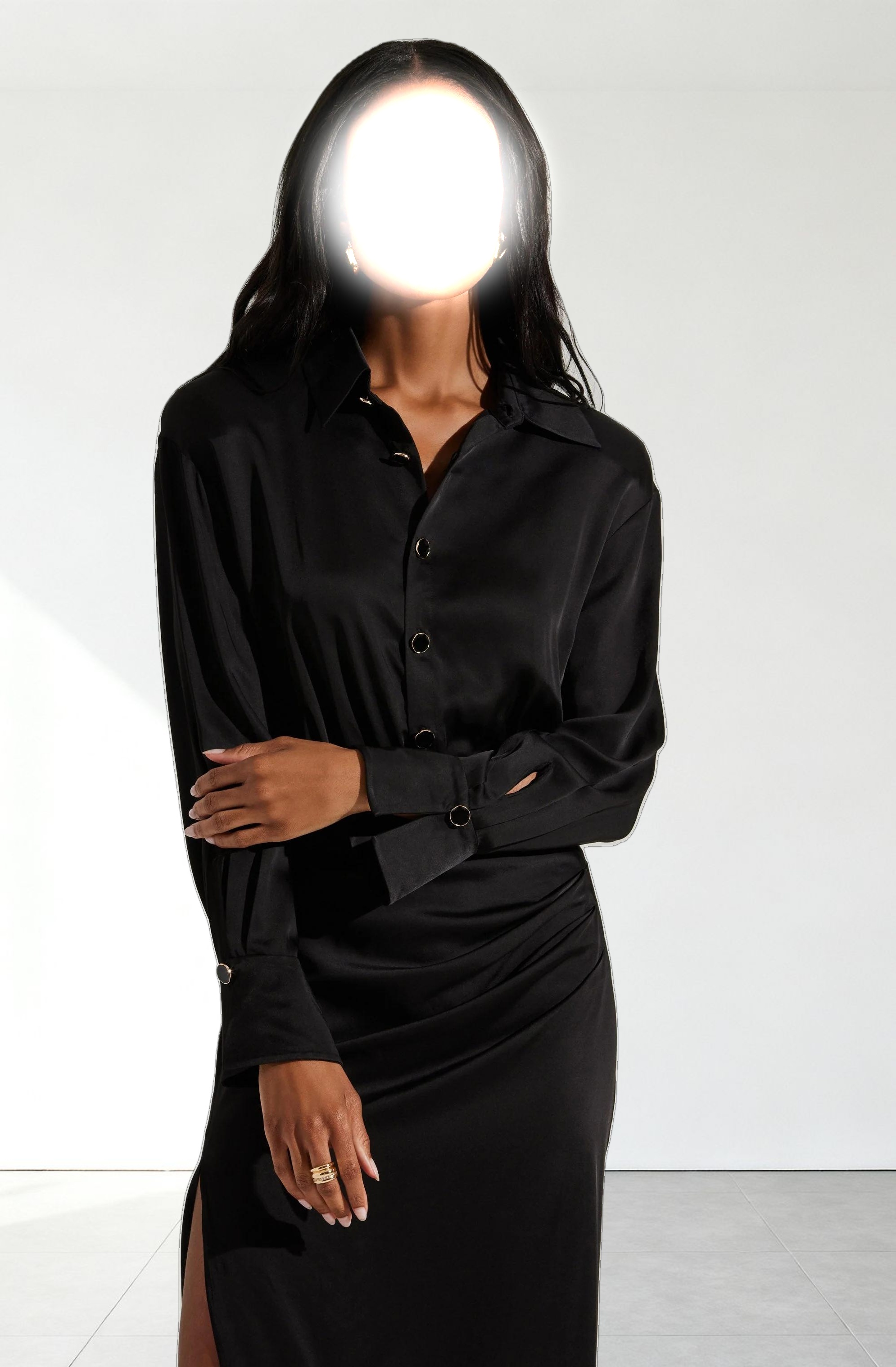 Elizabello Satin Midi Shirt Dress