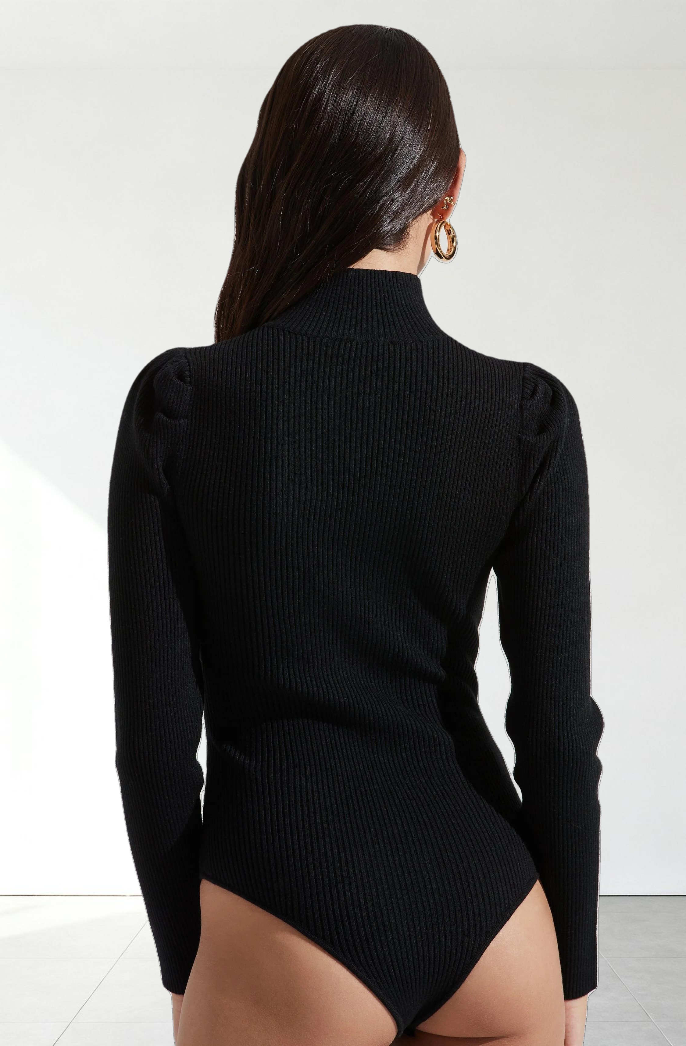 Front Cutout Long Sleeve Sweater Bodysuit