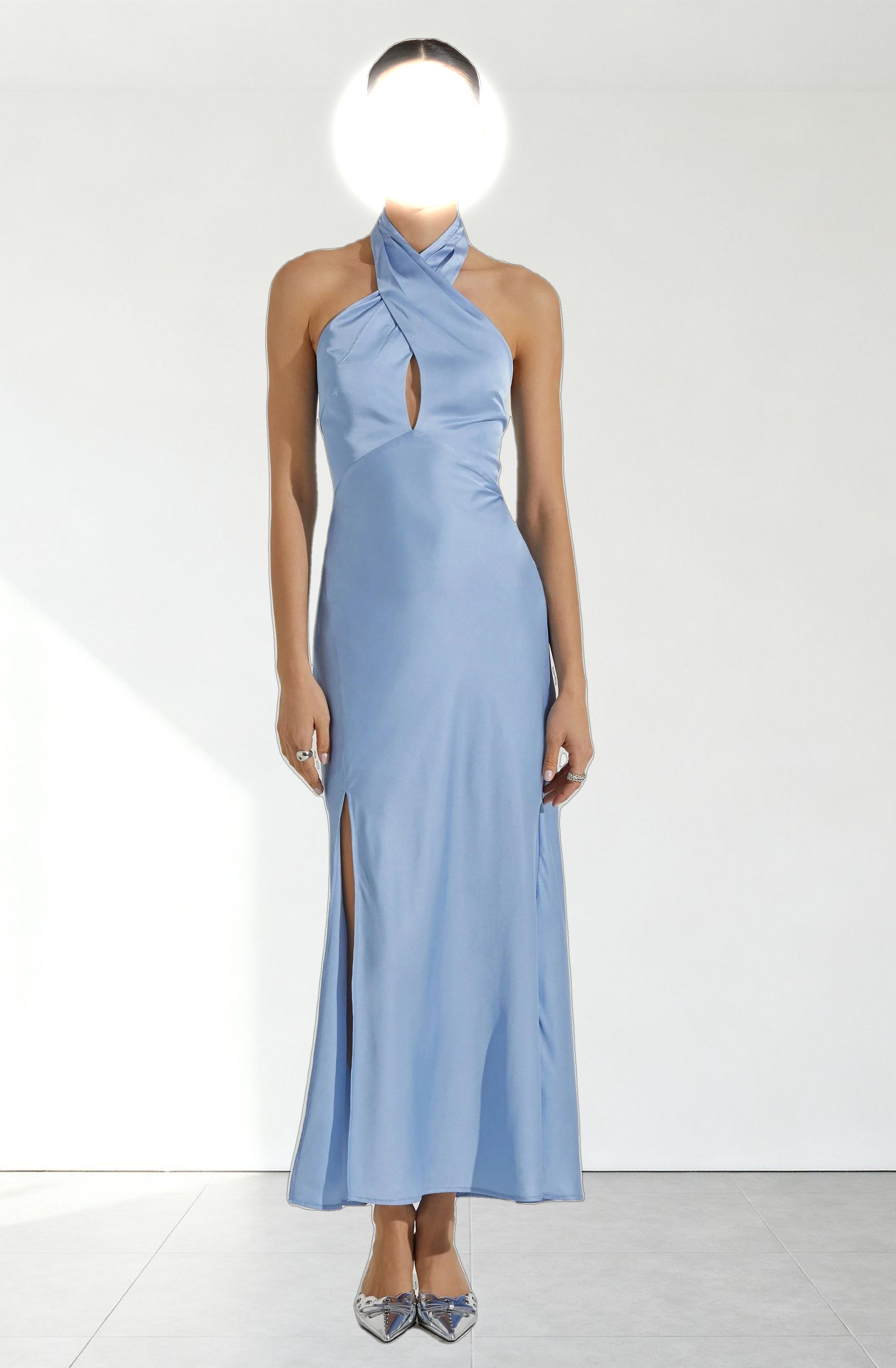 Marissa Satin Halter Neck Midi Dress