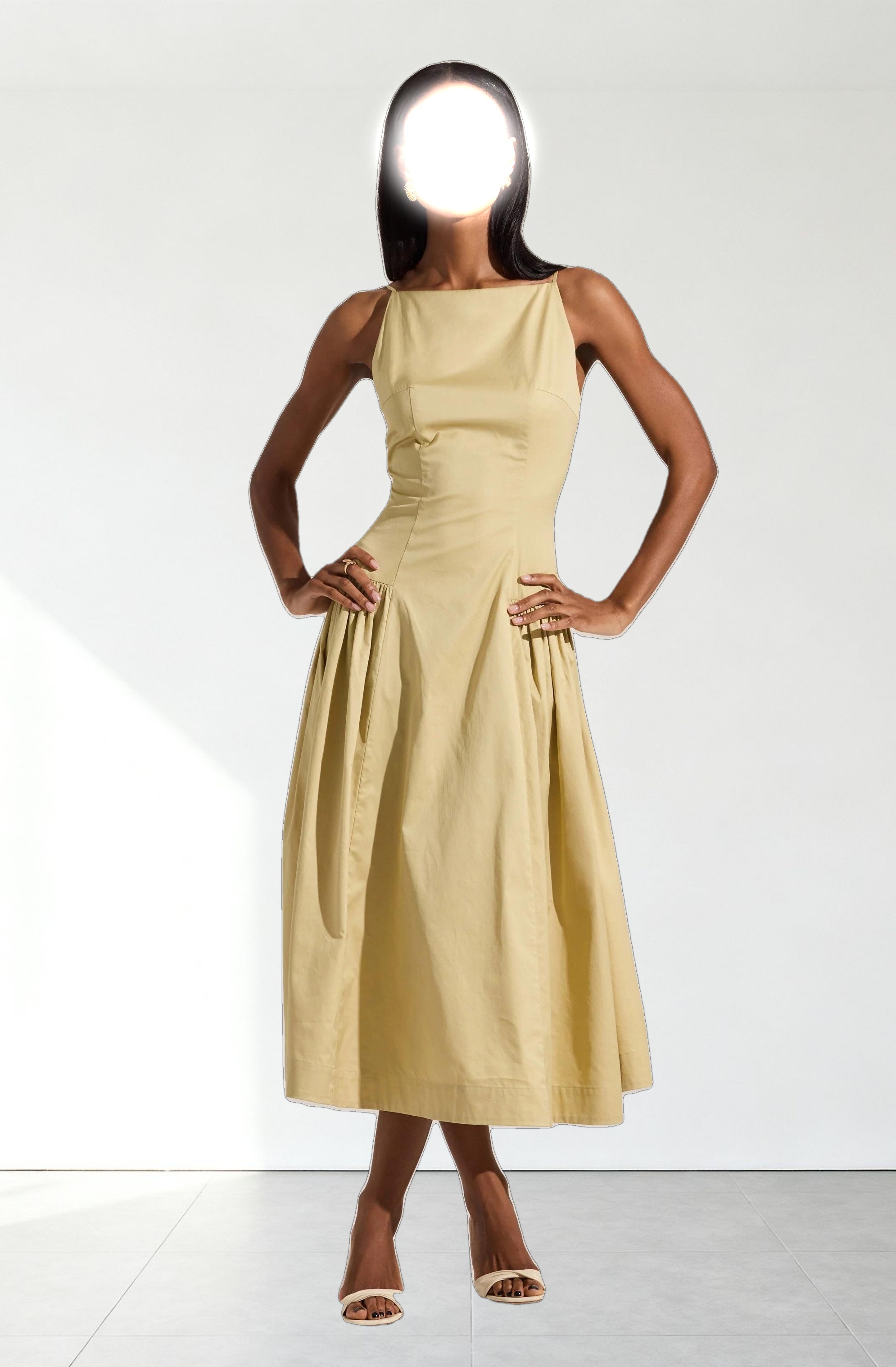 High Square Neck Midi Dress