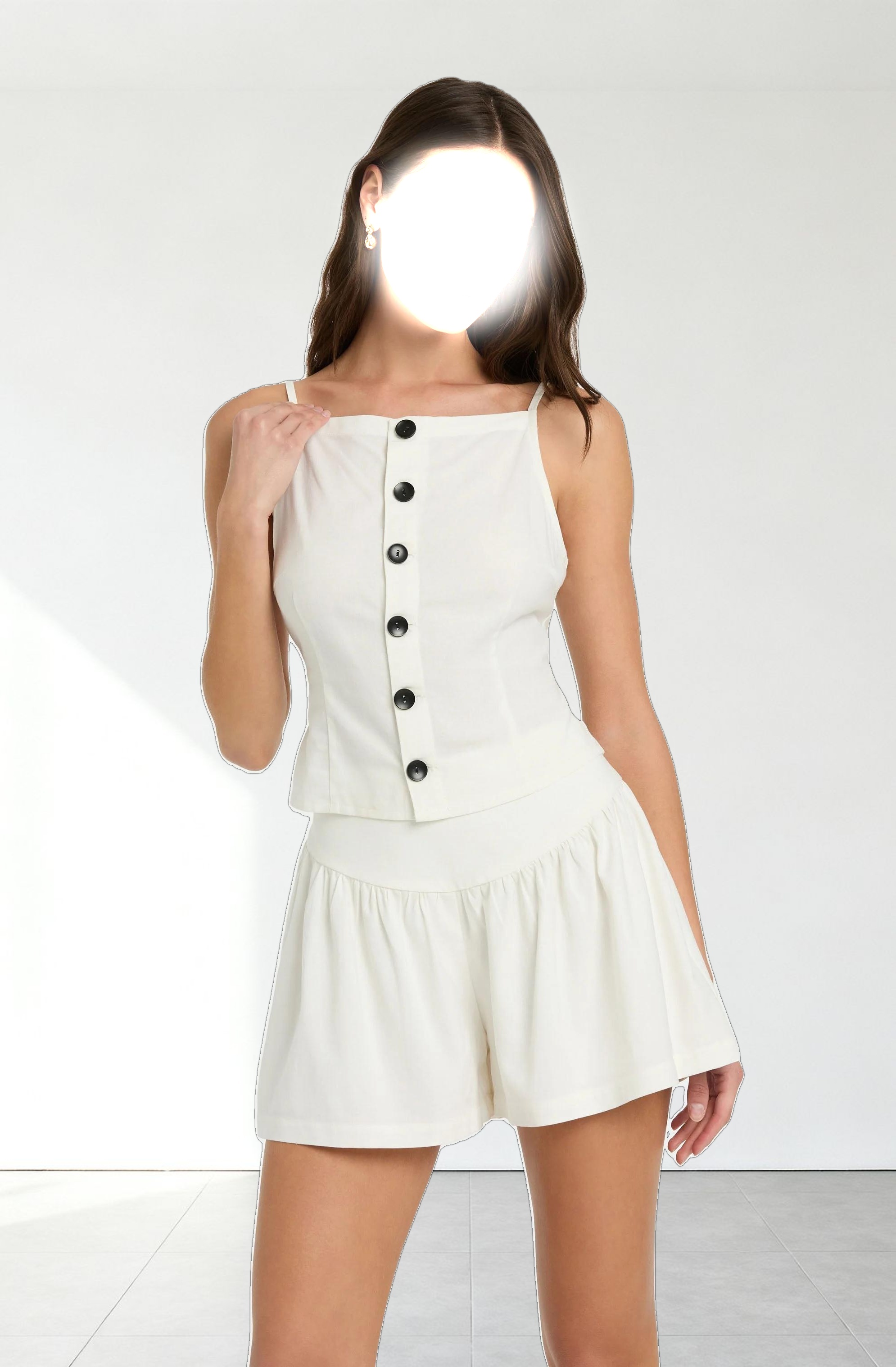 Linen-Blend Boat Neck Top