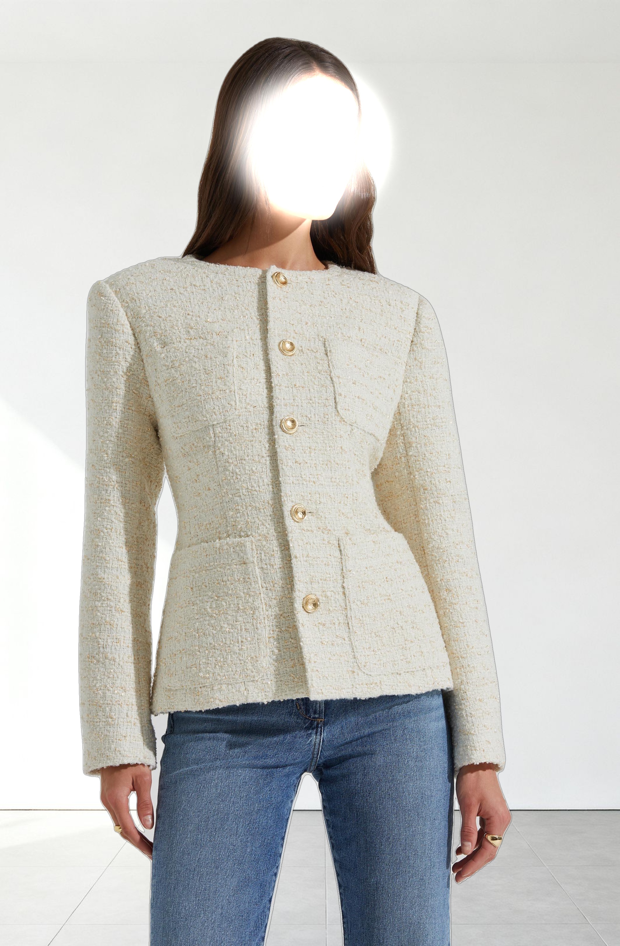 Sarae Collarless Tweed Jacket