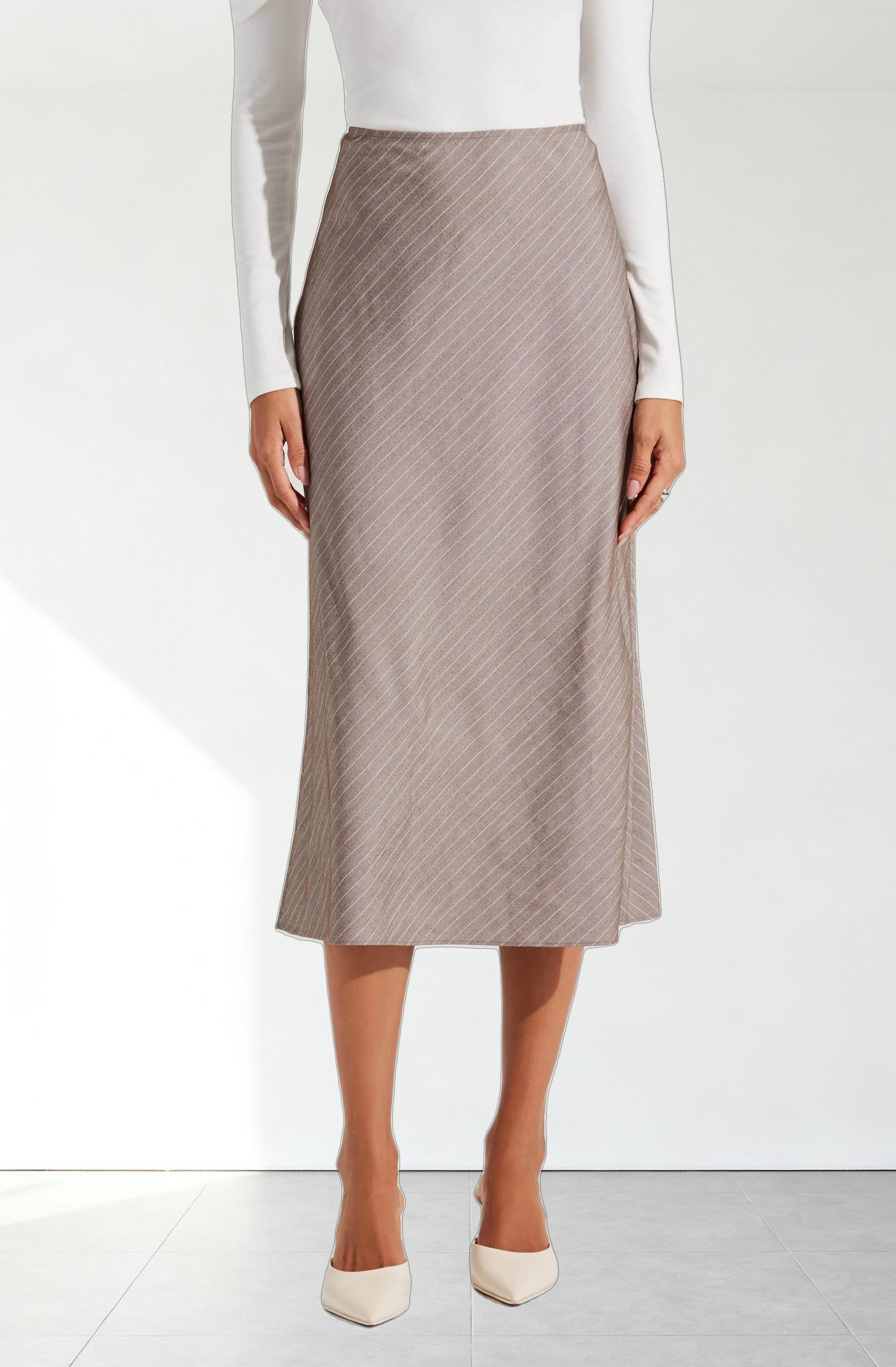 Striped Woven Midi Skirt