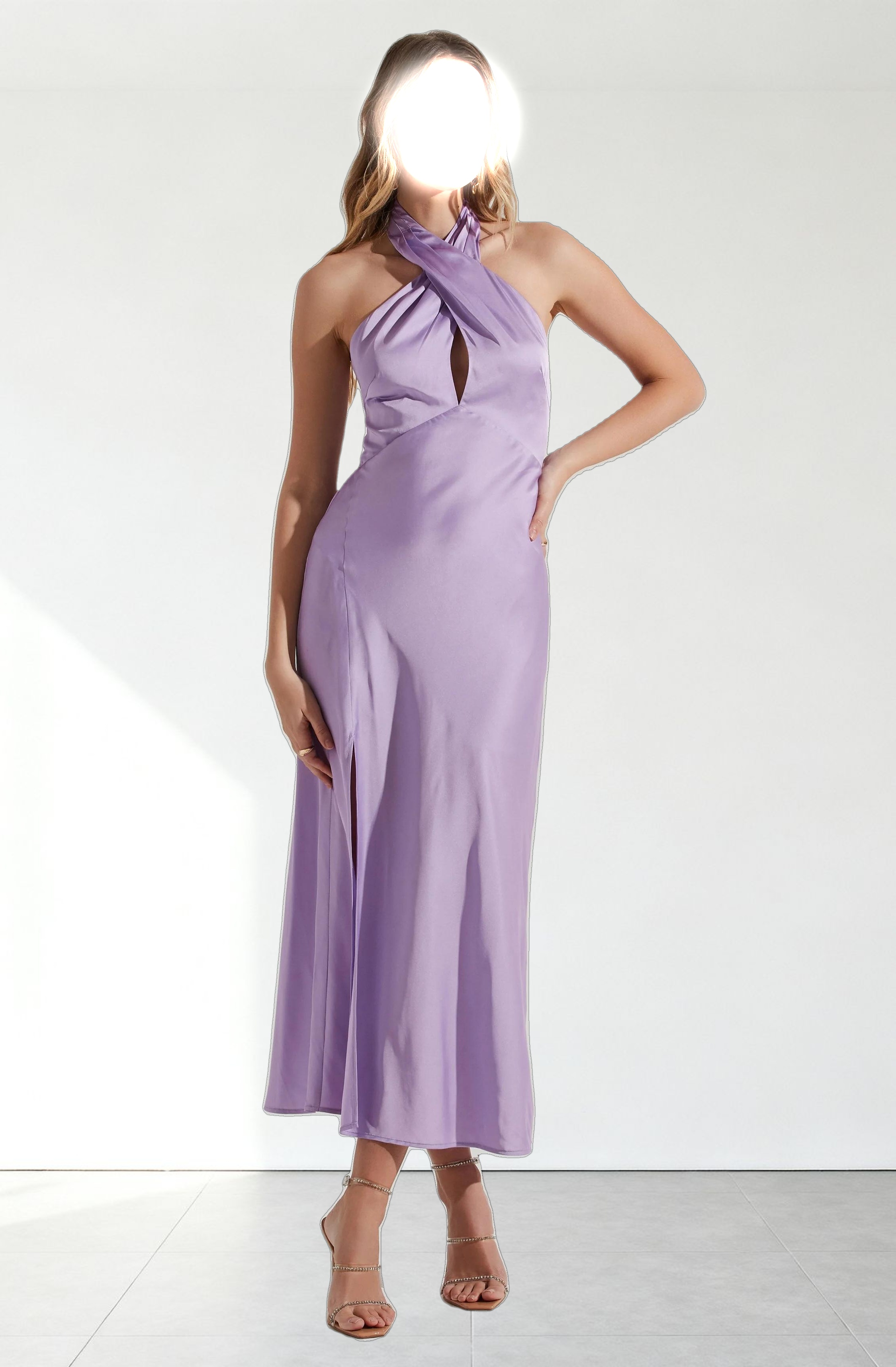 Marissa Satin Halter Neck Midi Dress