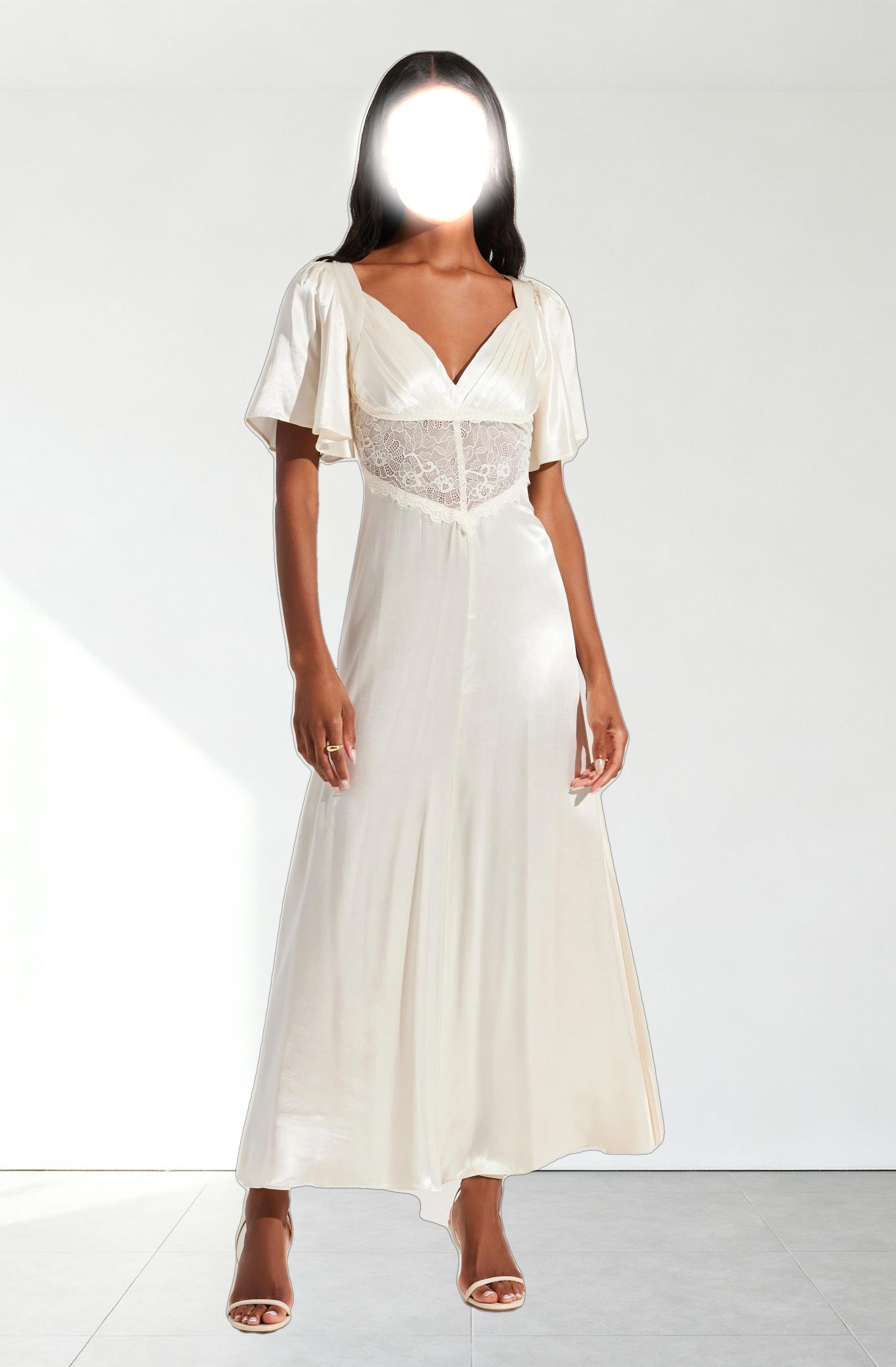 Aurelia Satin V-Neck Midi Dress