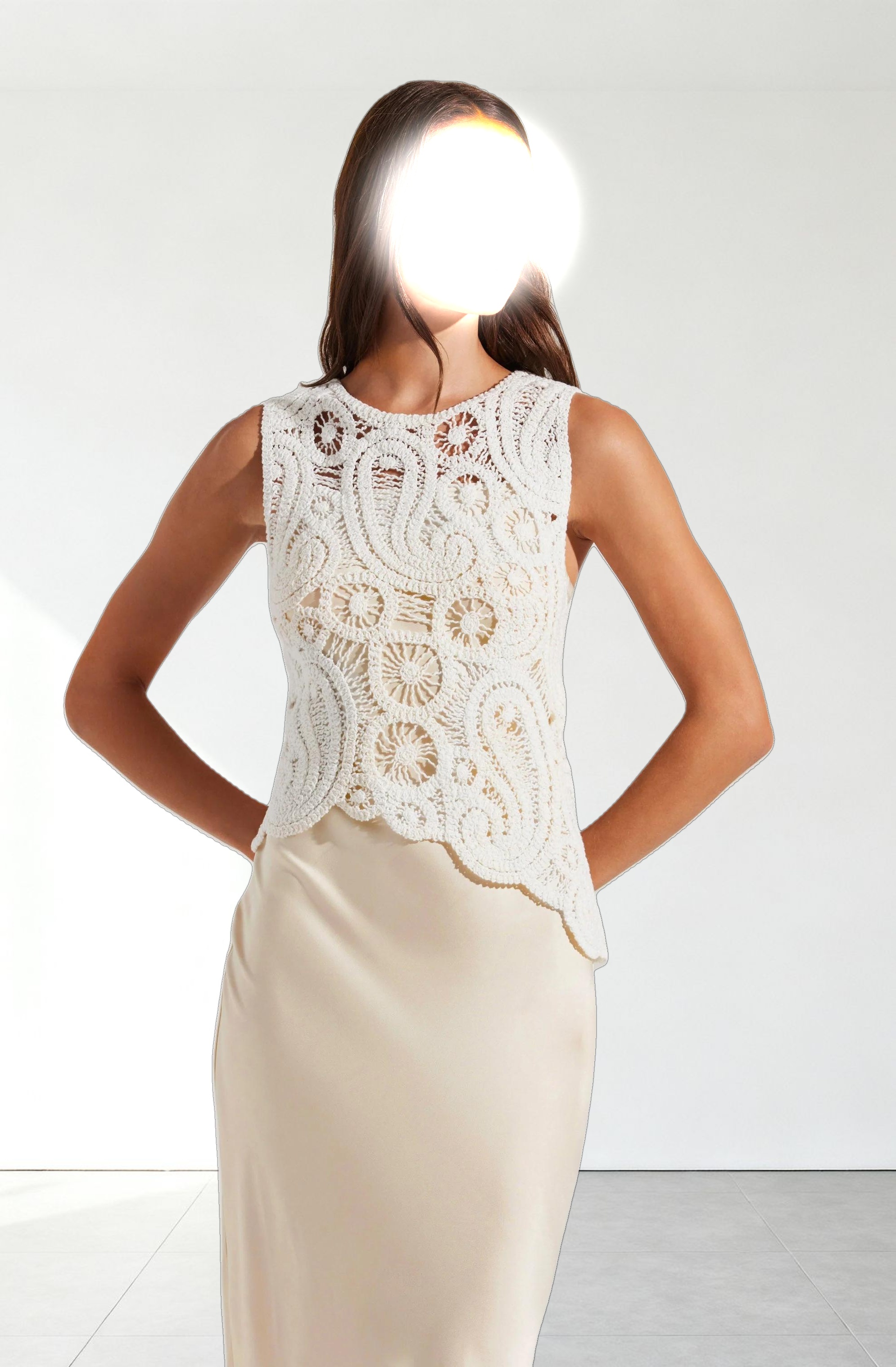 Martina Crochet-Layered Satin Dress