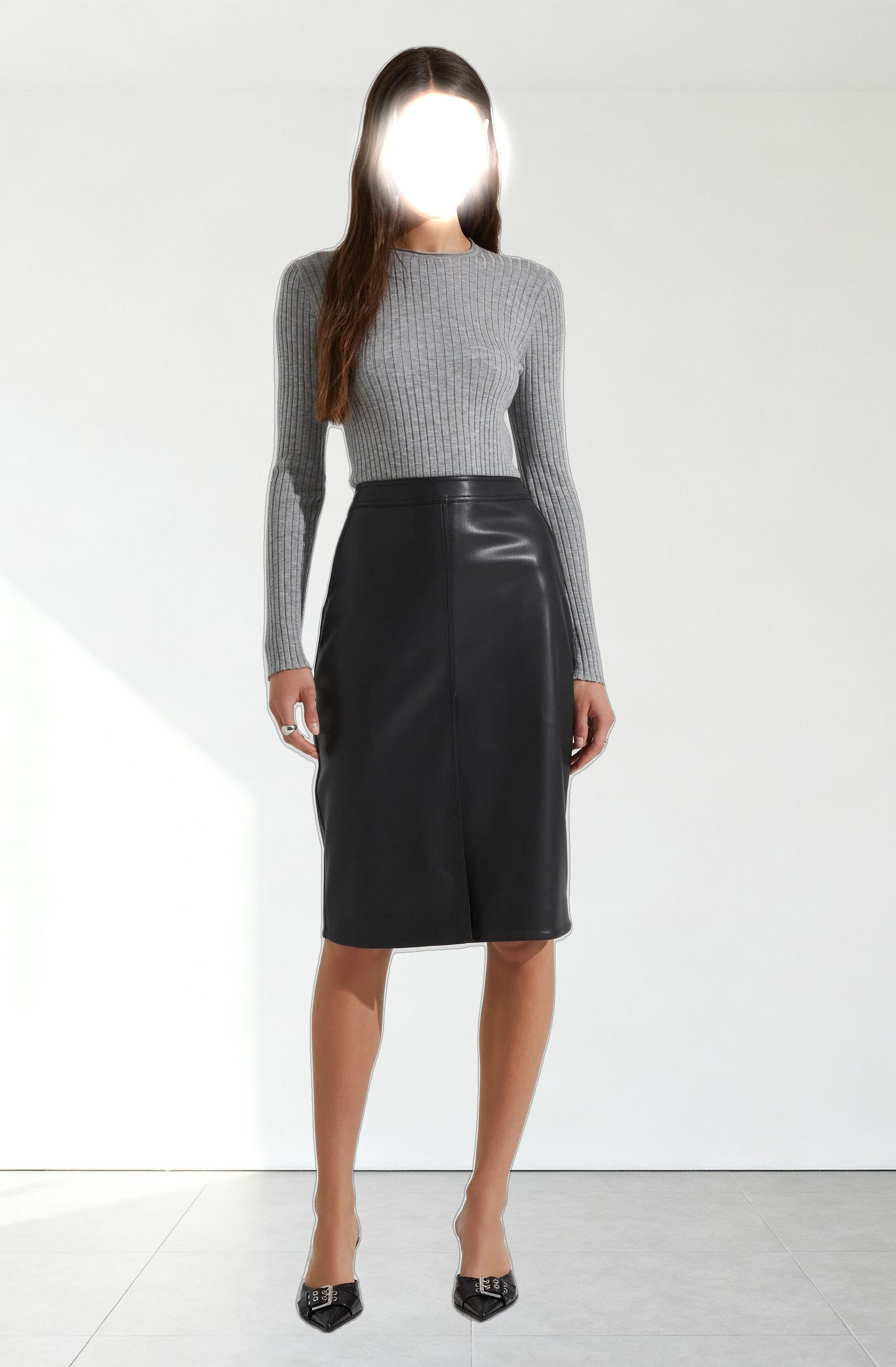 Ladonne Faux Leather Midi Skirt
