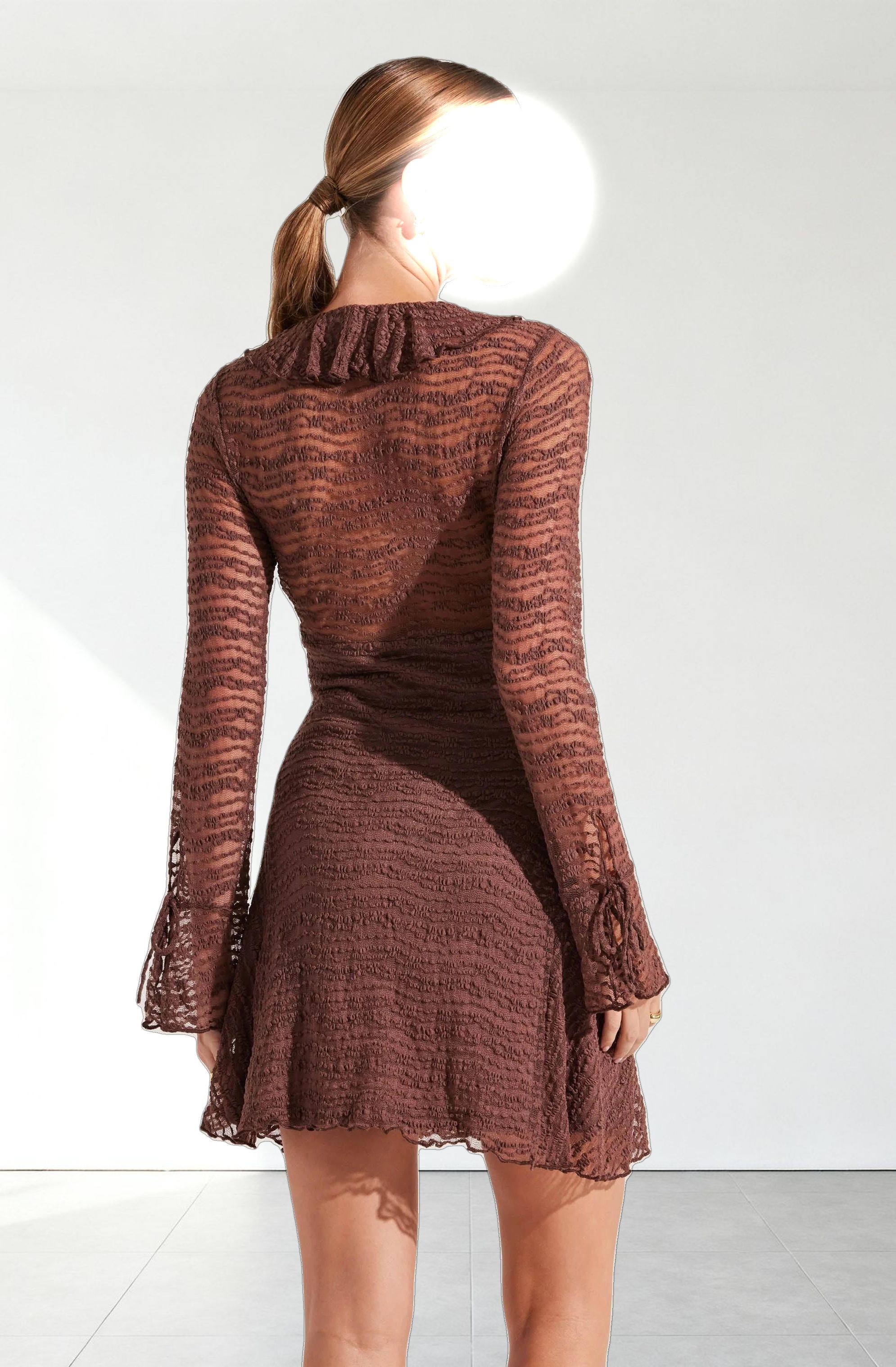 Ruffle V-Neck Lace Mini Dress