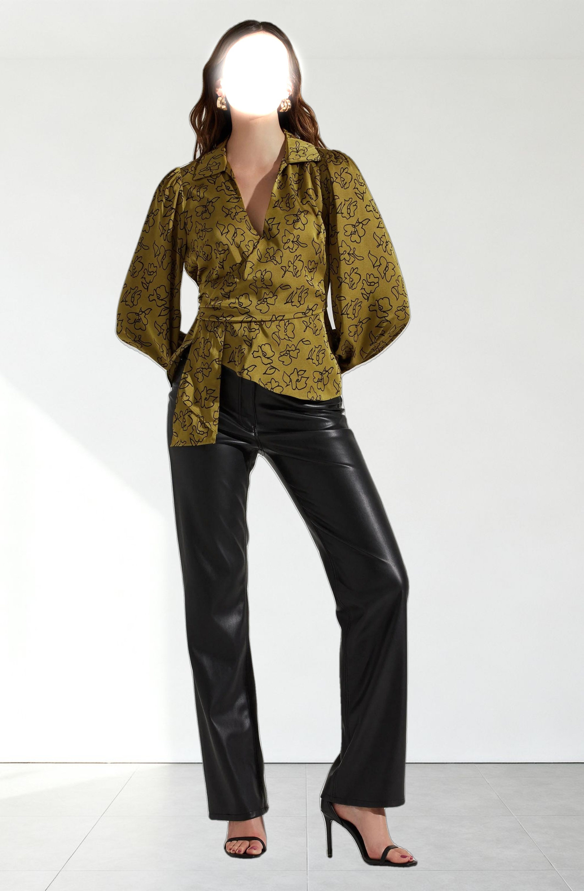 Asymmetrical Collared Floral Wrap Top