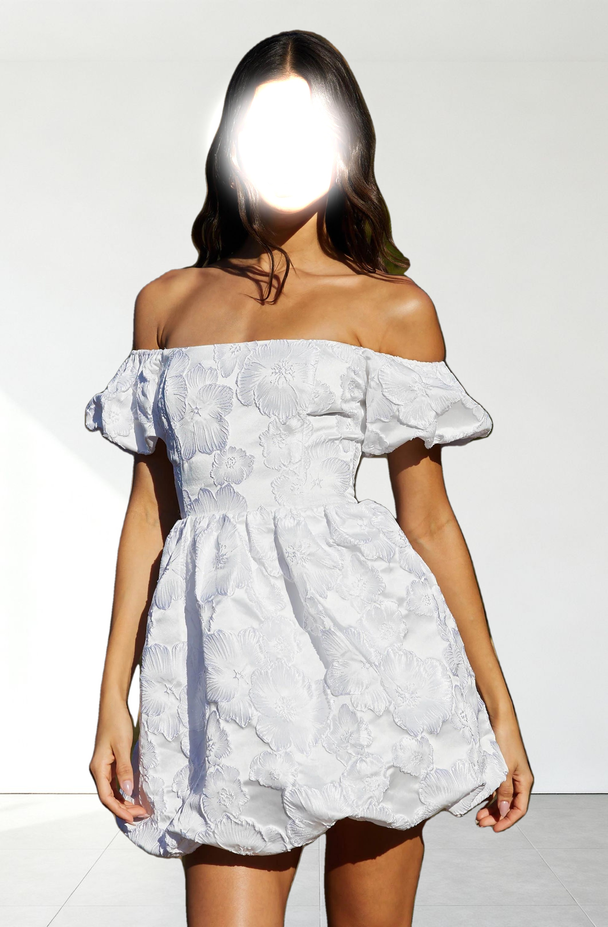 Off Shoulder Jacquard Bubble Dress