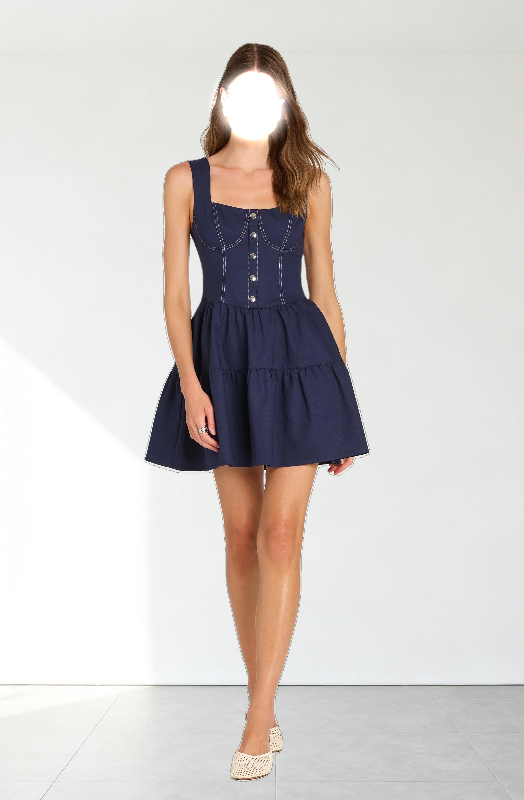 Tiered Stitch Detail Mini Dress
