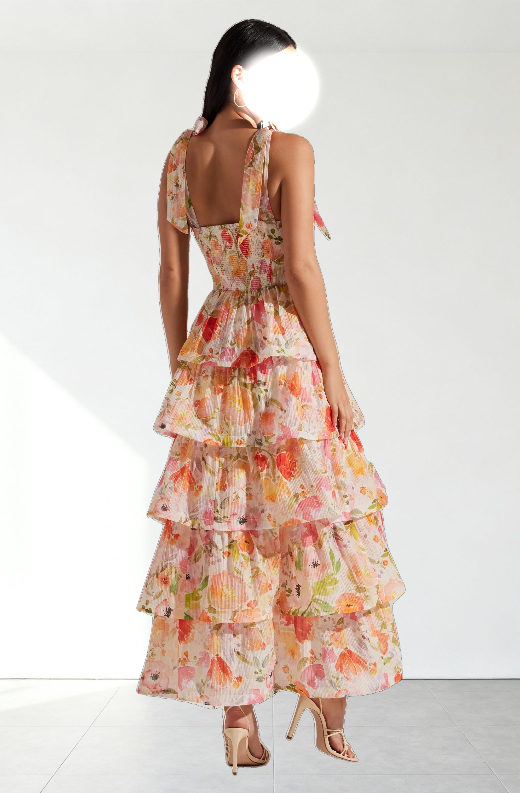 Zirconia Tie Strap Tiered Dress