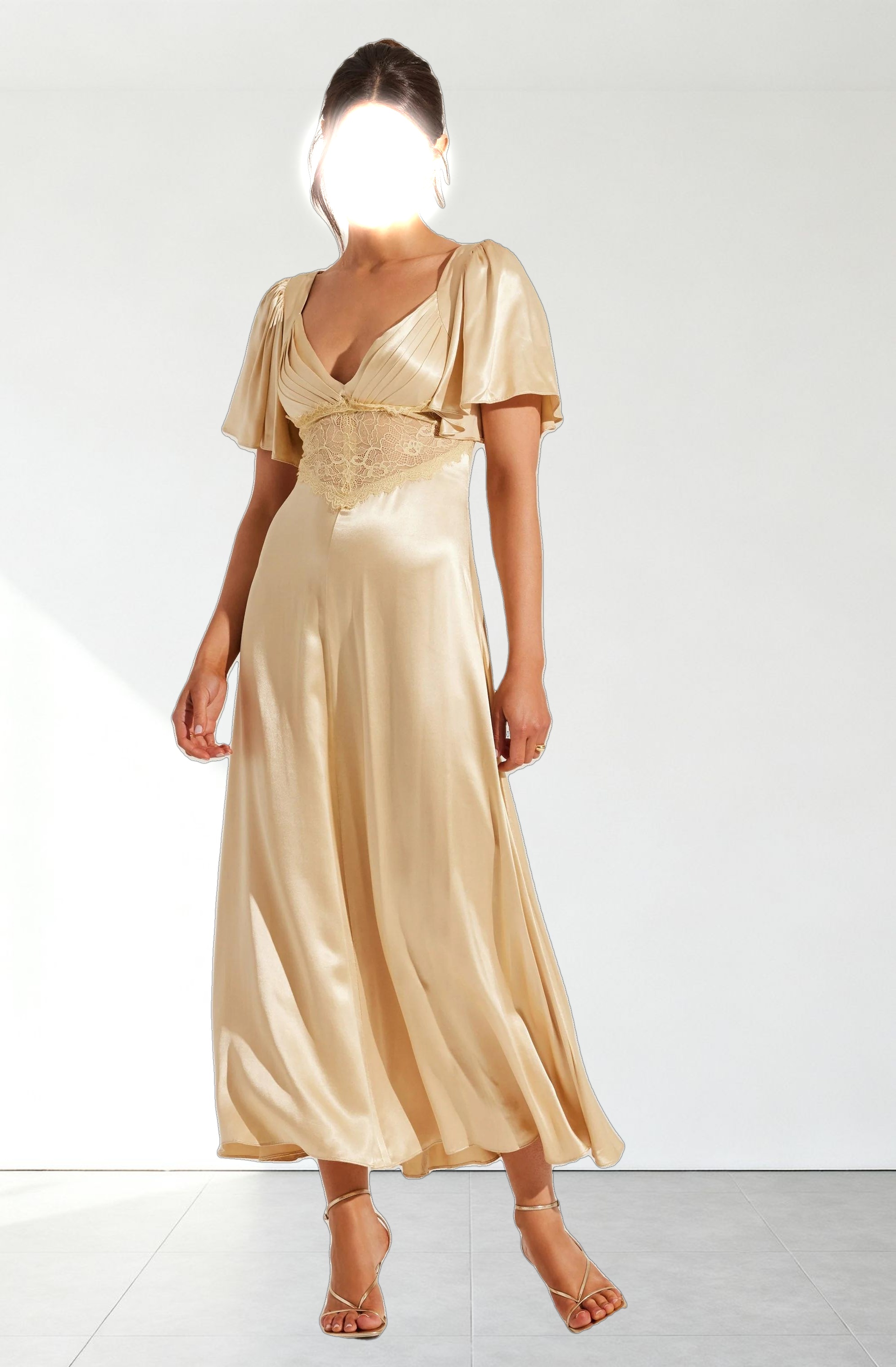 Aurelia Satin V-Neck Midi Dress