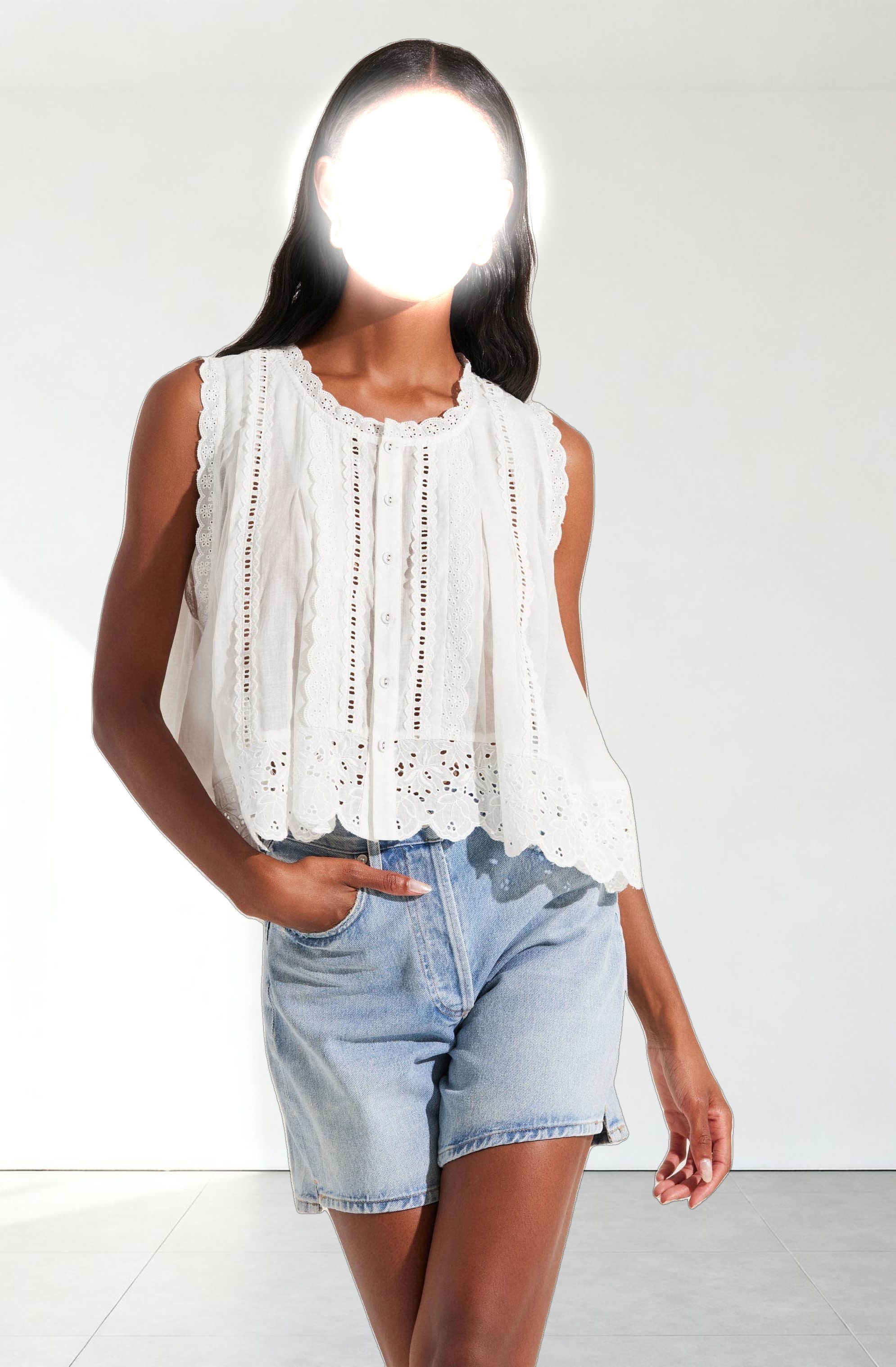 Alisa High Low Eyelet Top
