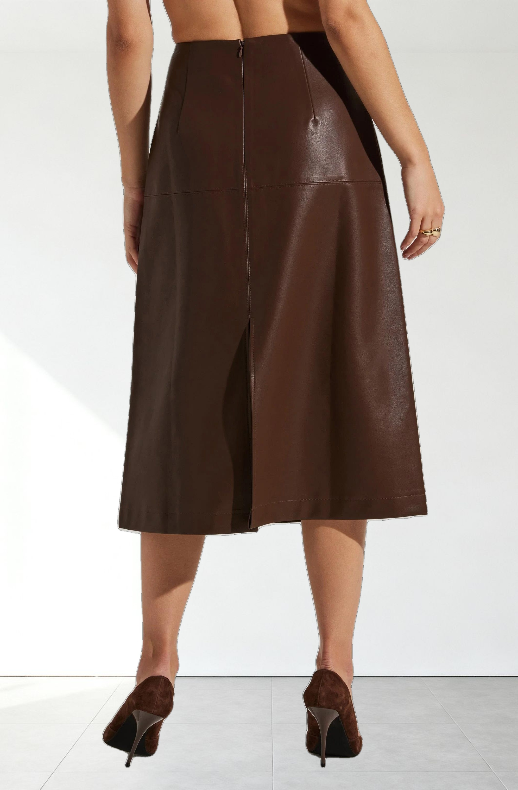 Yuria Faux Leather Midi Skirt