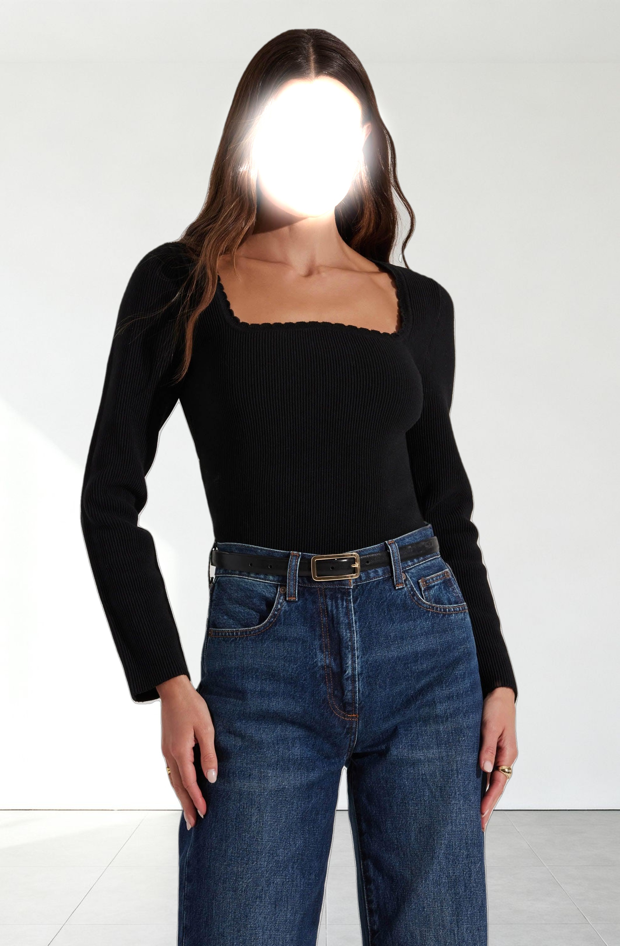 Scallop Trim Ribbed Knit Top