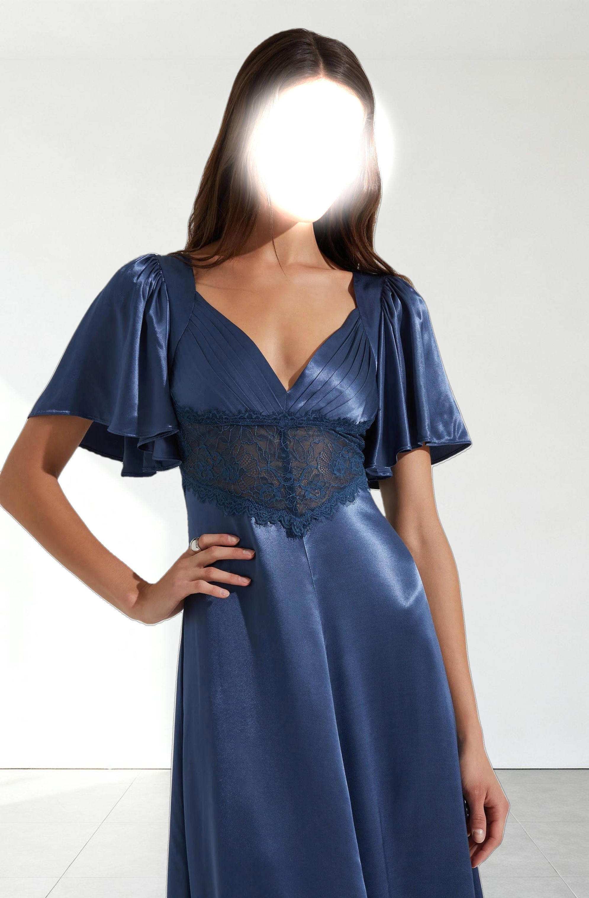 Aurelia Satin V-Neck Midi Dress