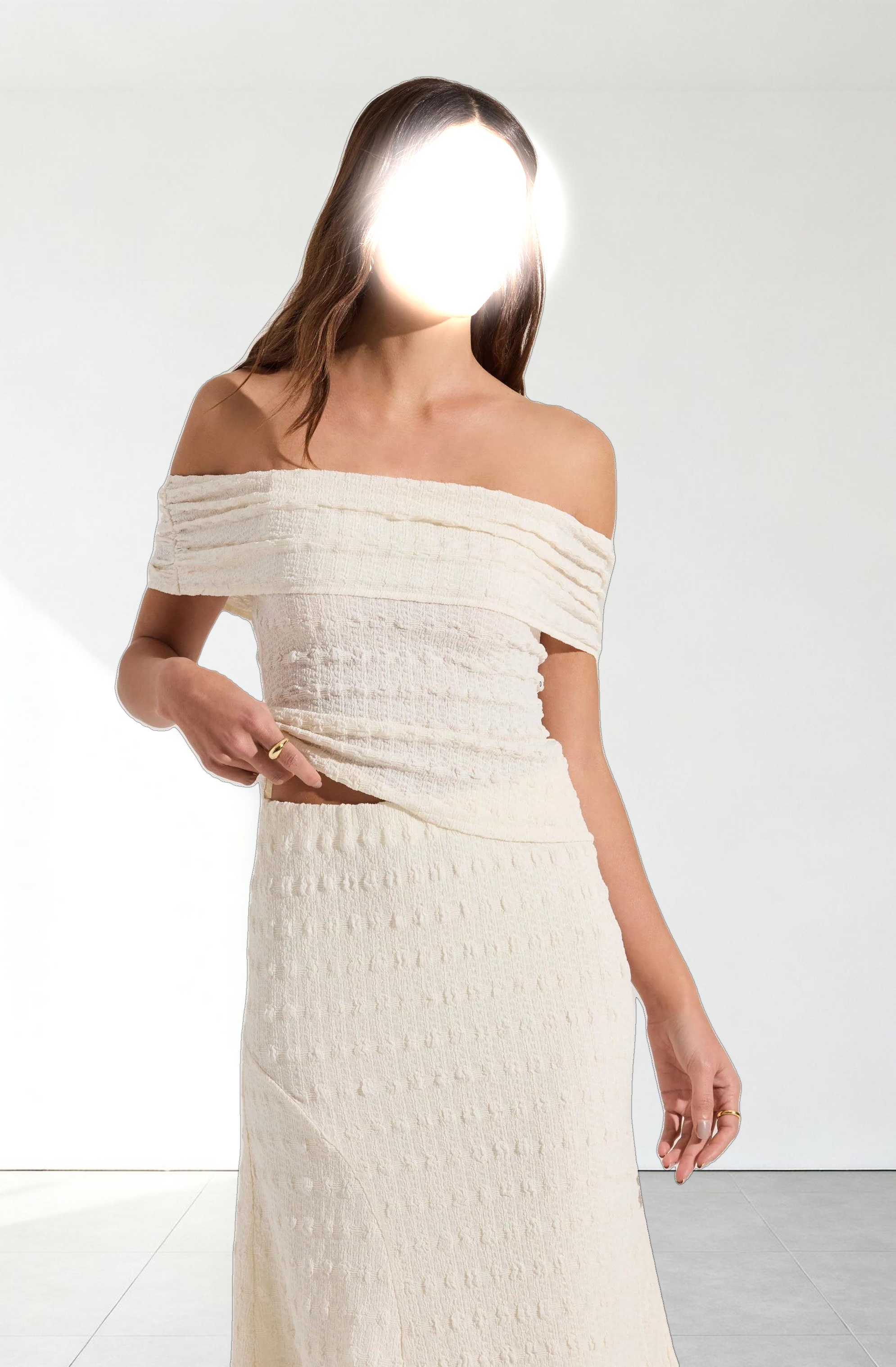 Off Shoulder Textured Knit Top