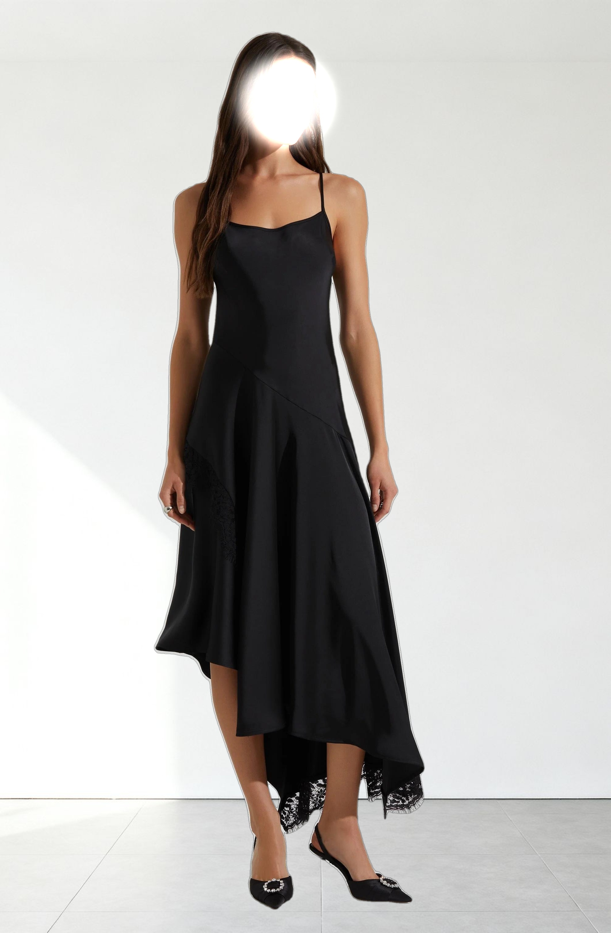 Ione Satin Lace Trim Dress