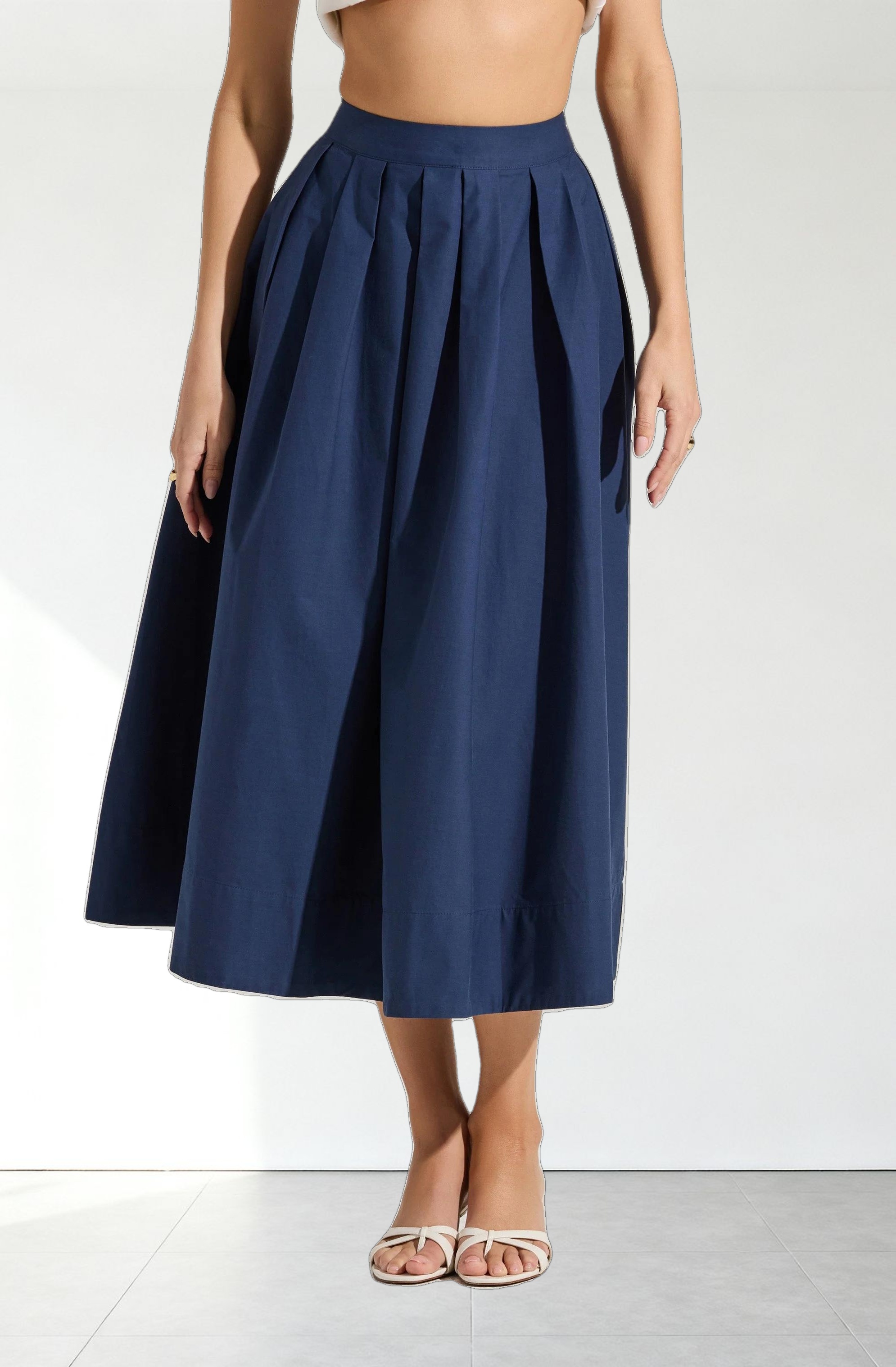 Full Flared Poplin Midi Skirt