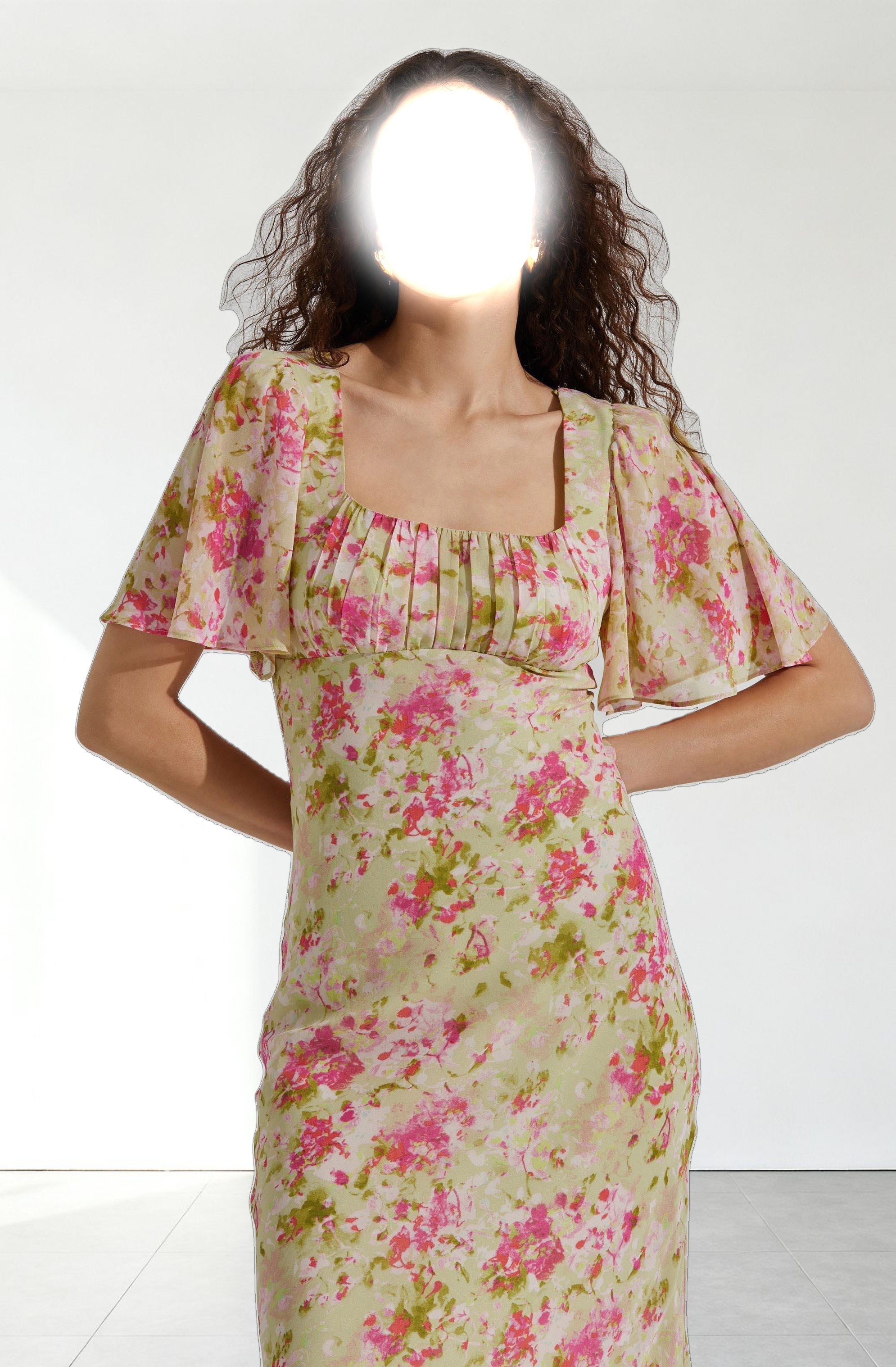 Tie Back Flutter Sleeve Midi Dress