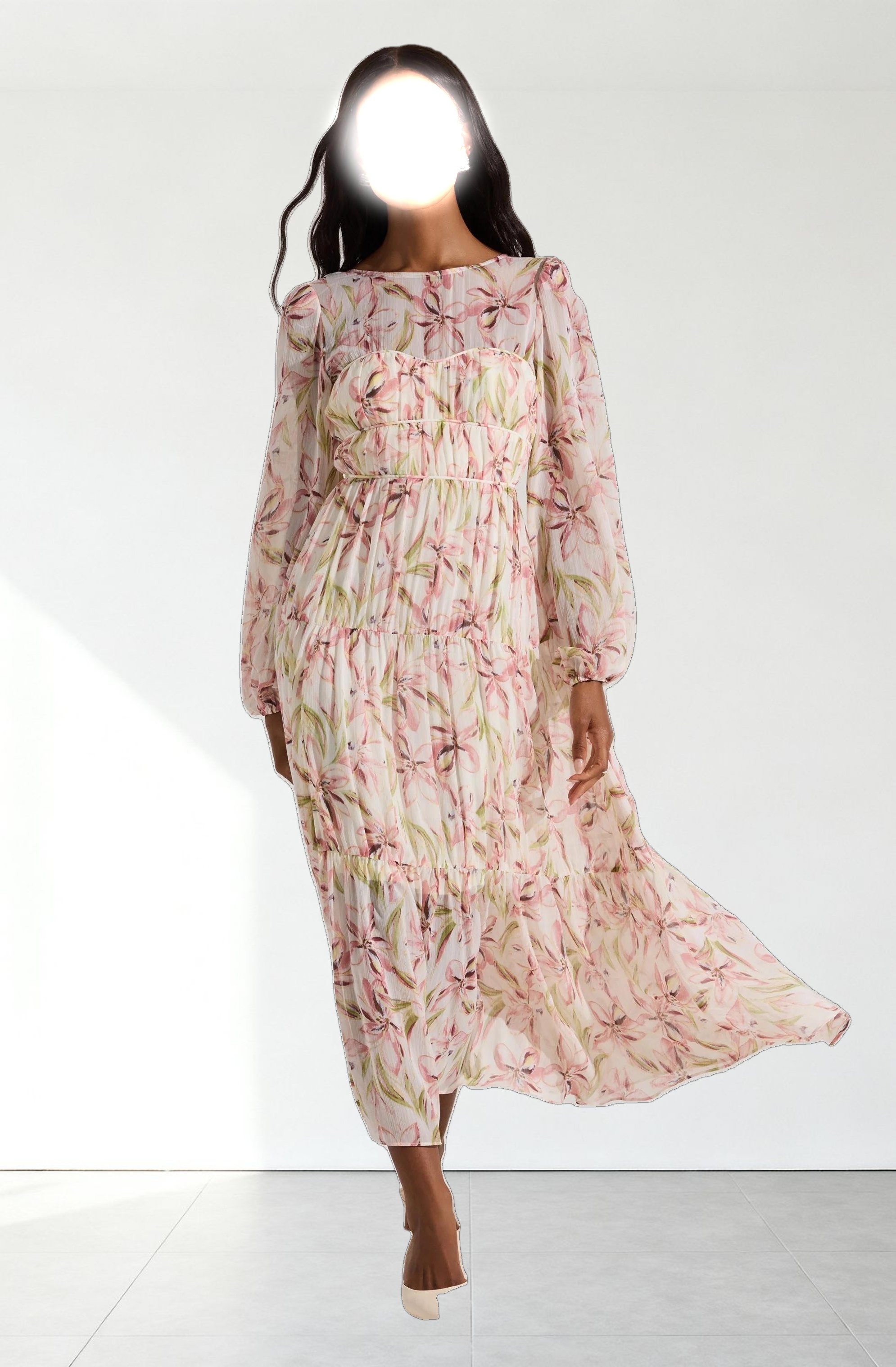 Pleated Chiffon Midi Dress