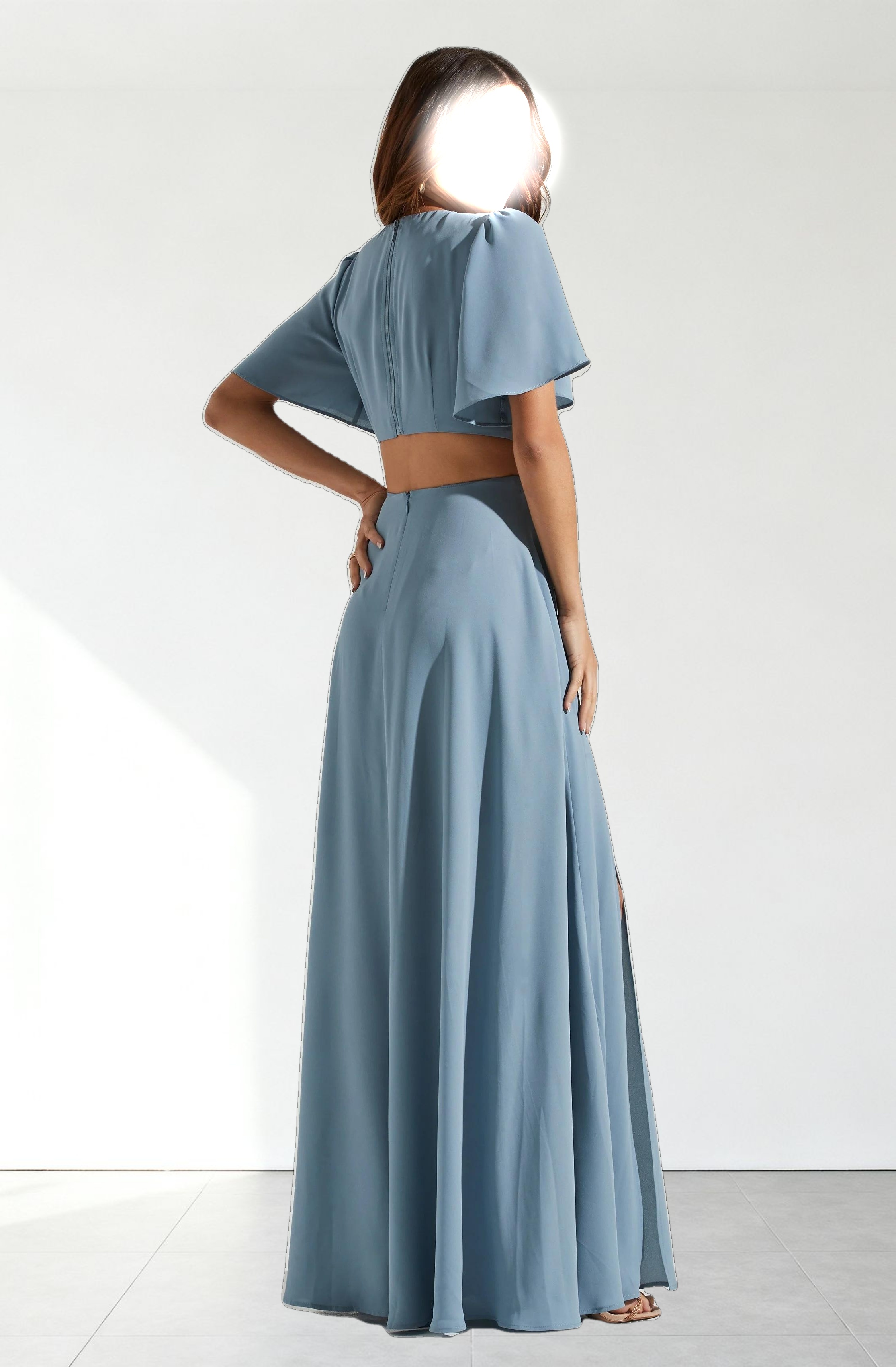 Katrina Flutter Sleeve Back Cutout Maxi Dress