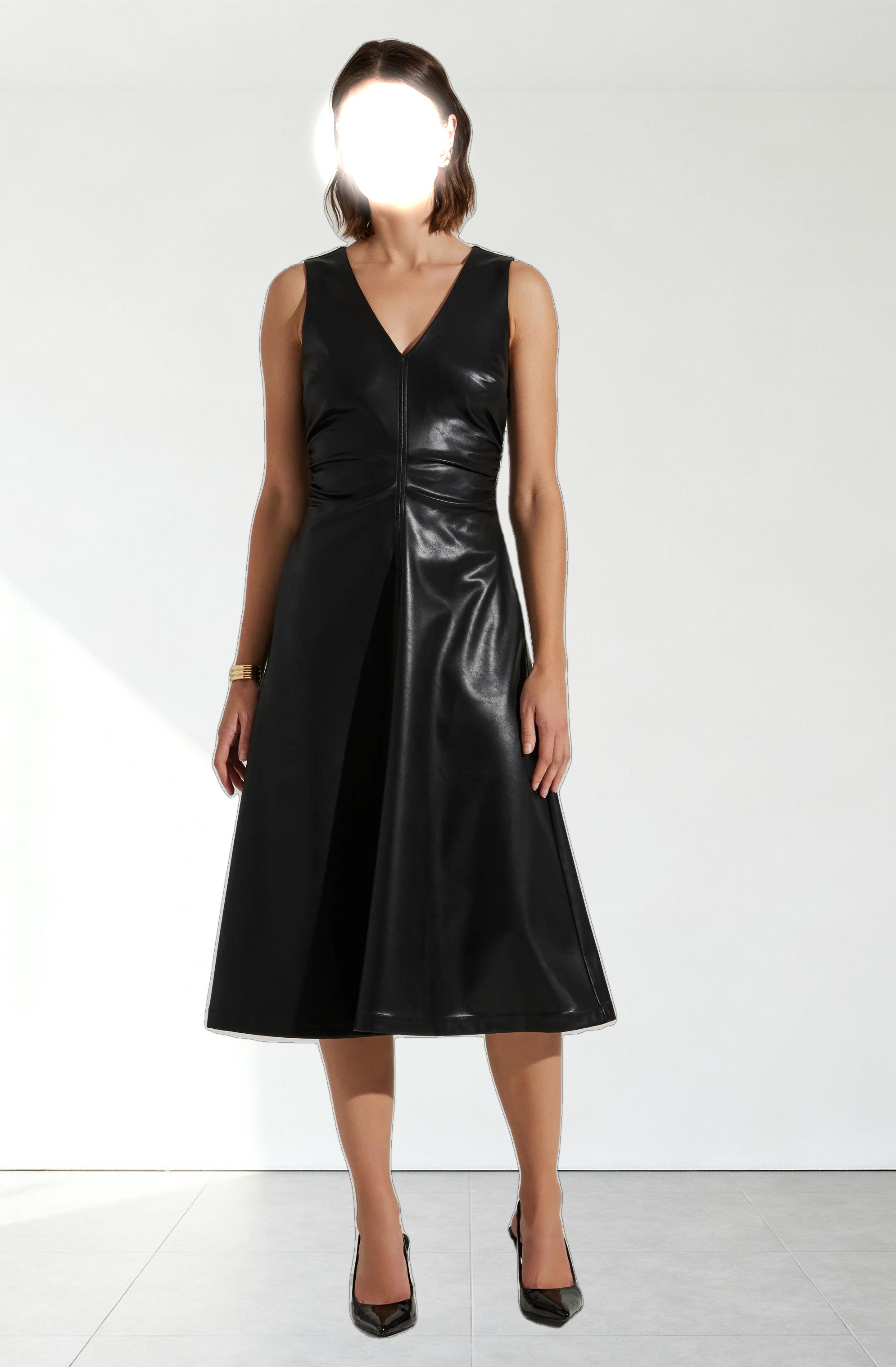 Omaira Faux Leather Midi Dress