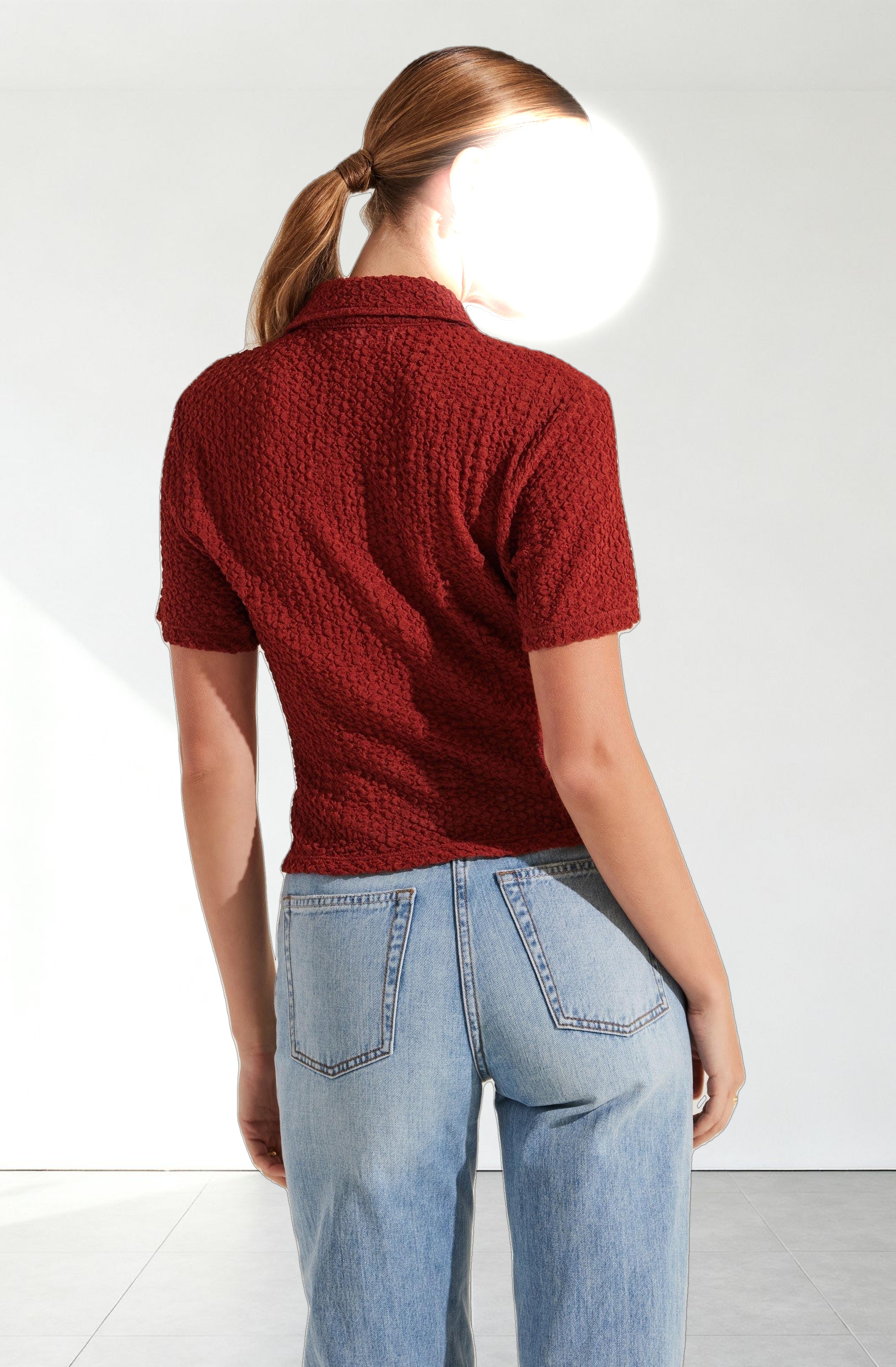 Textured Collared Hook-Closure Top