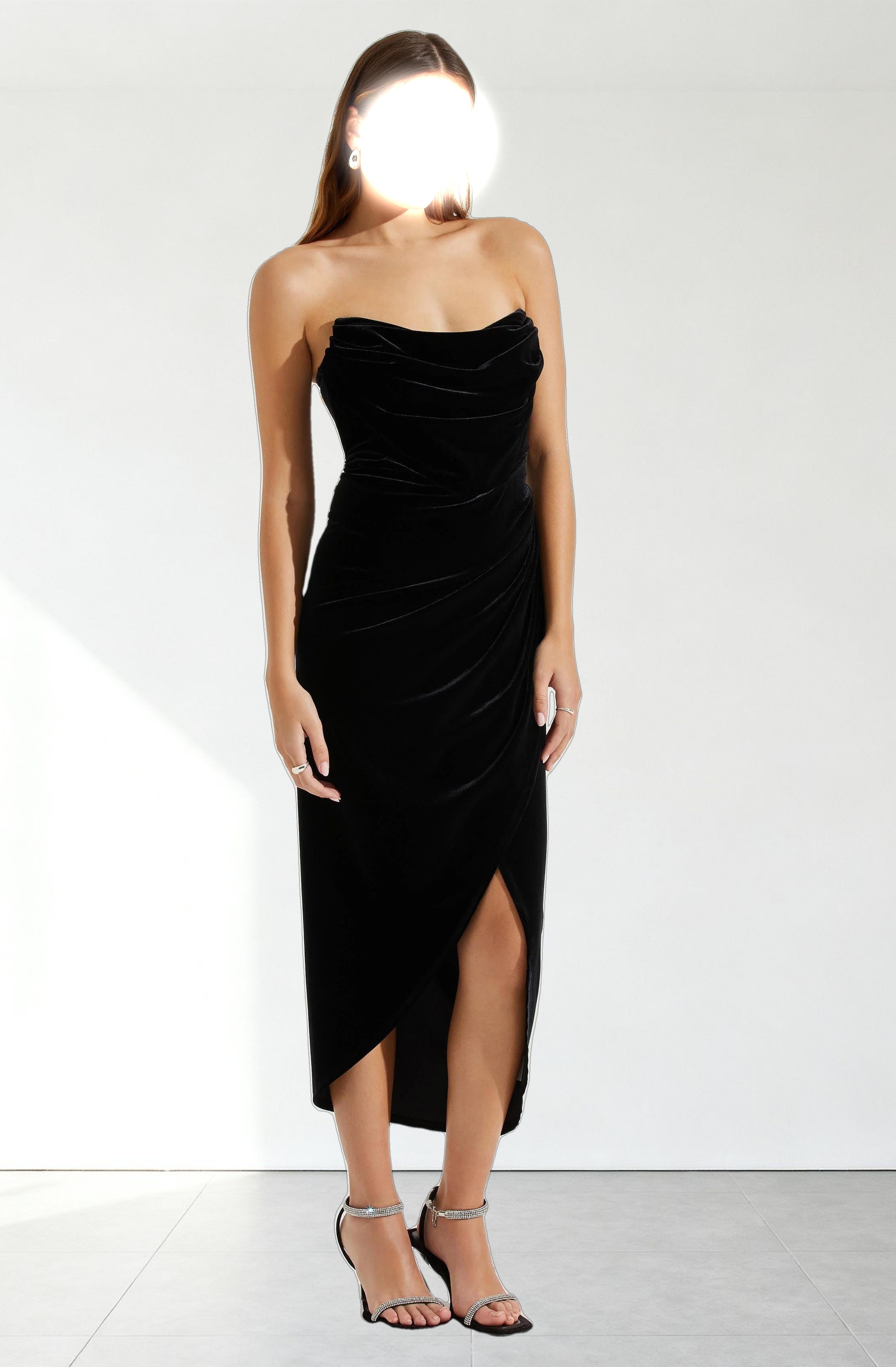 Meghan Velvet Draped Midi Dress