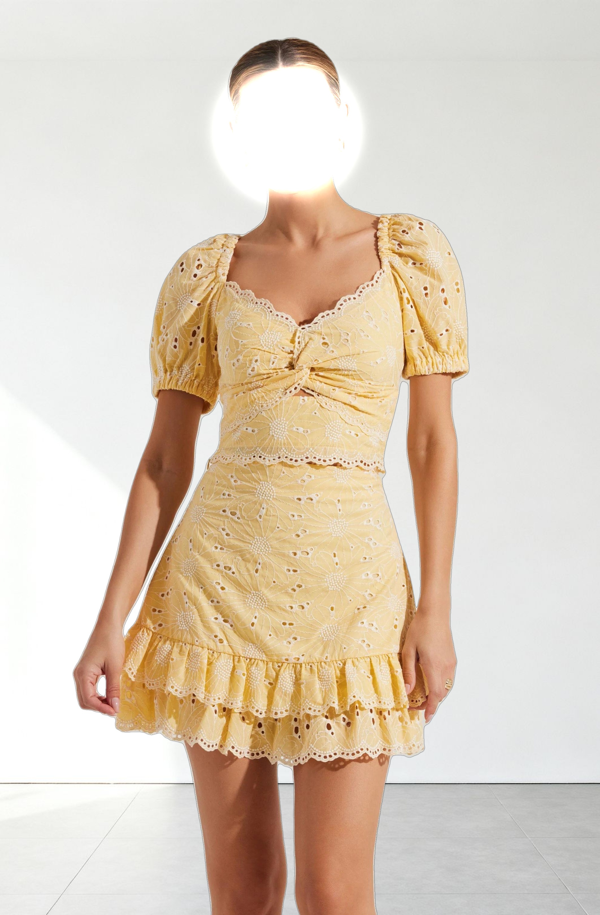 Evelin Eyelet Twist Front Top