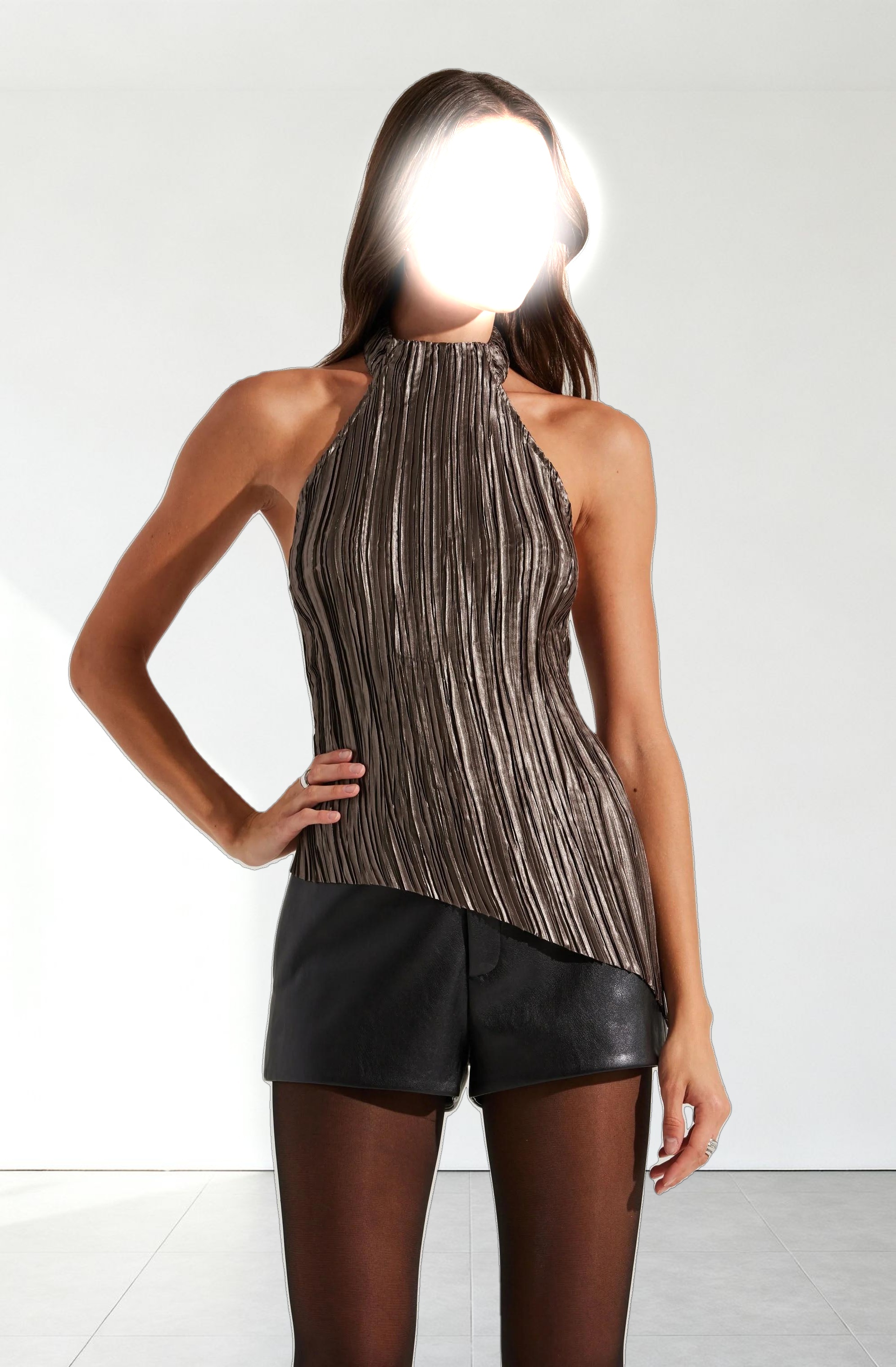 Mikado Plisse Halter Neck Top