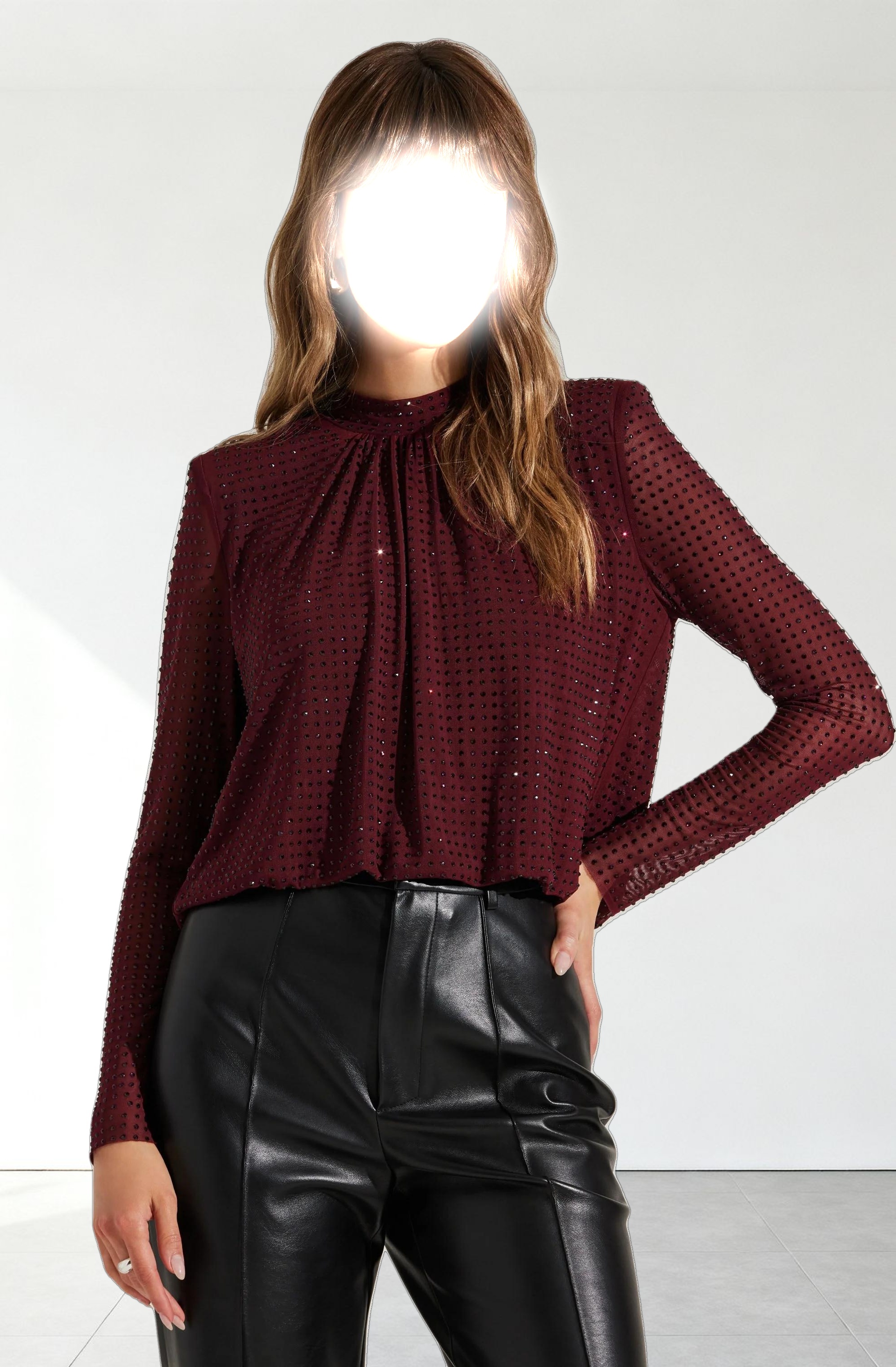 Balsa Mock Neck Rhinestone Top