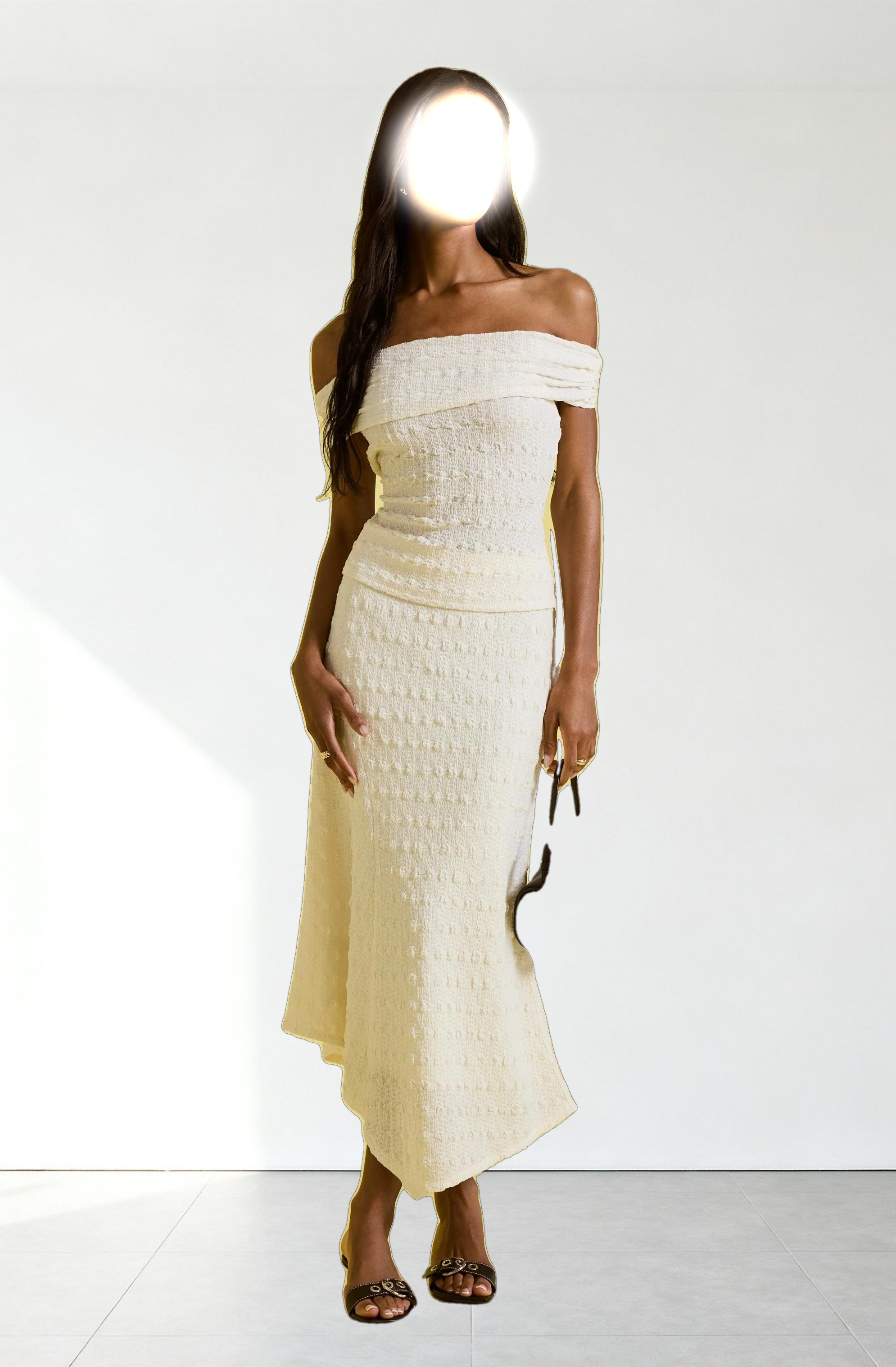 Off Shoulder Textured Knit Top