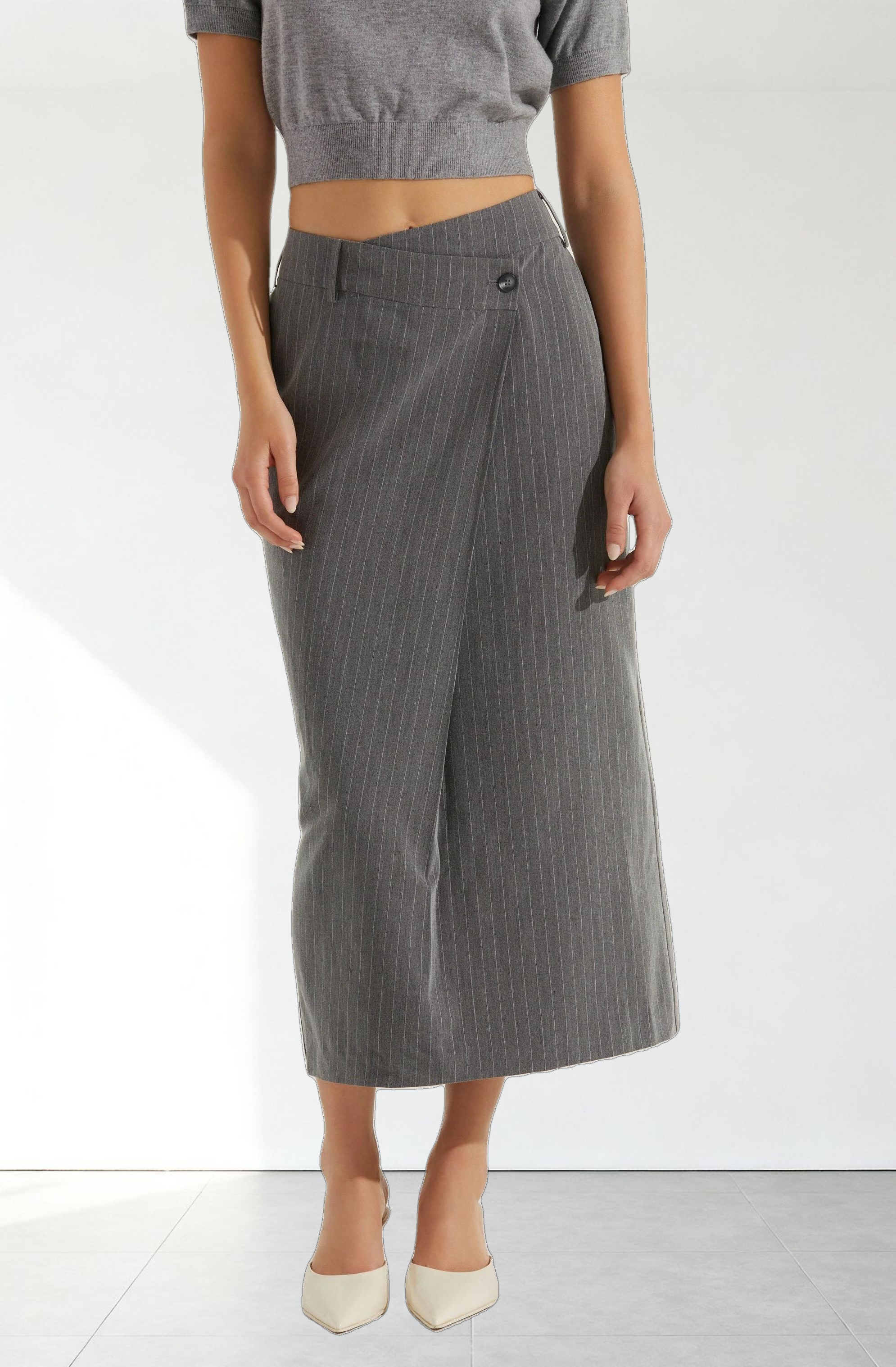 Pinstripe Asymmetrical Waist Skirt