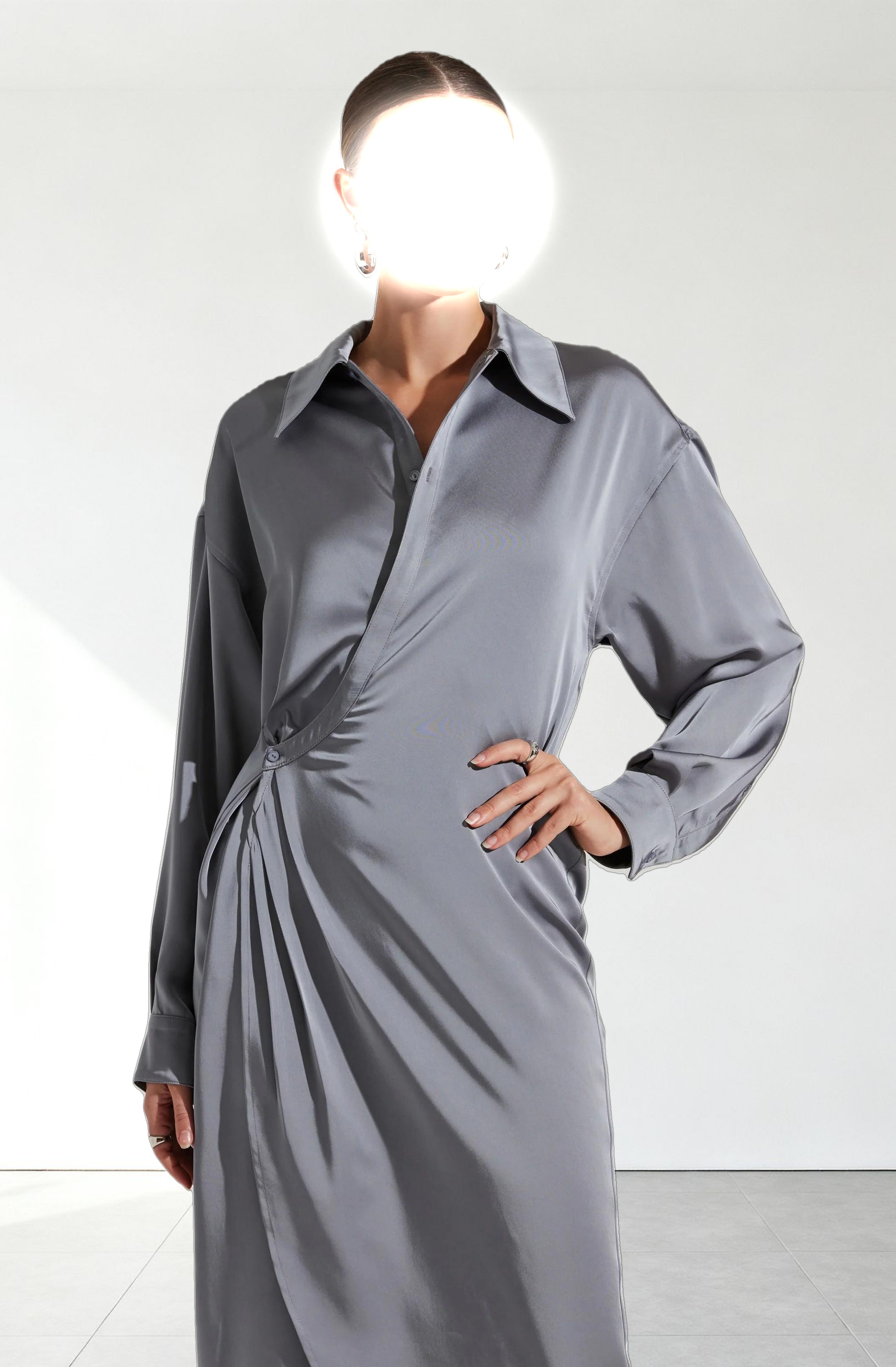 Ira Satin Wrap Shirt Dress