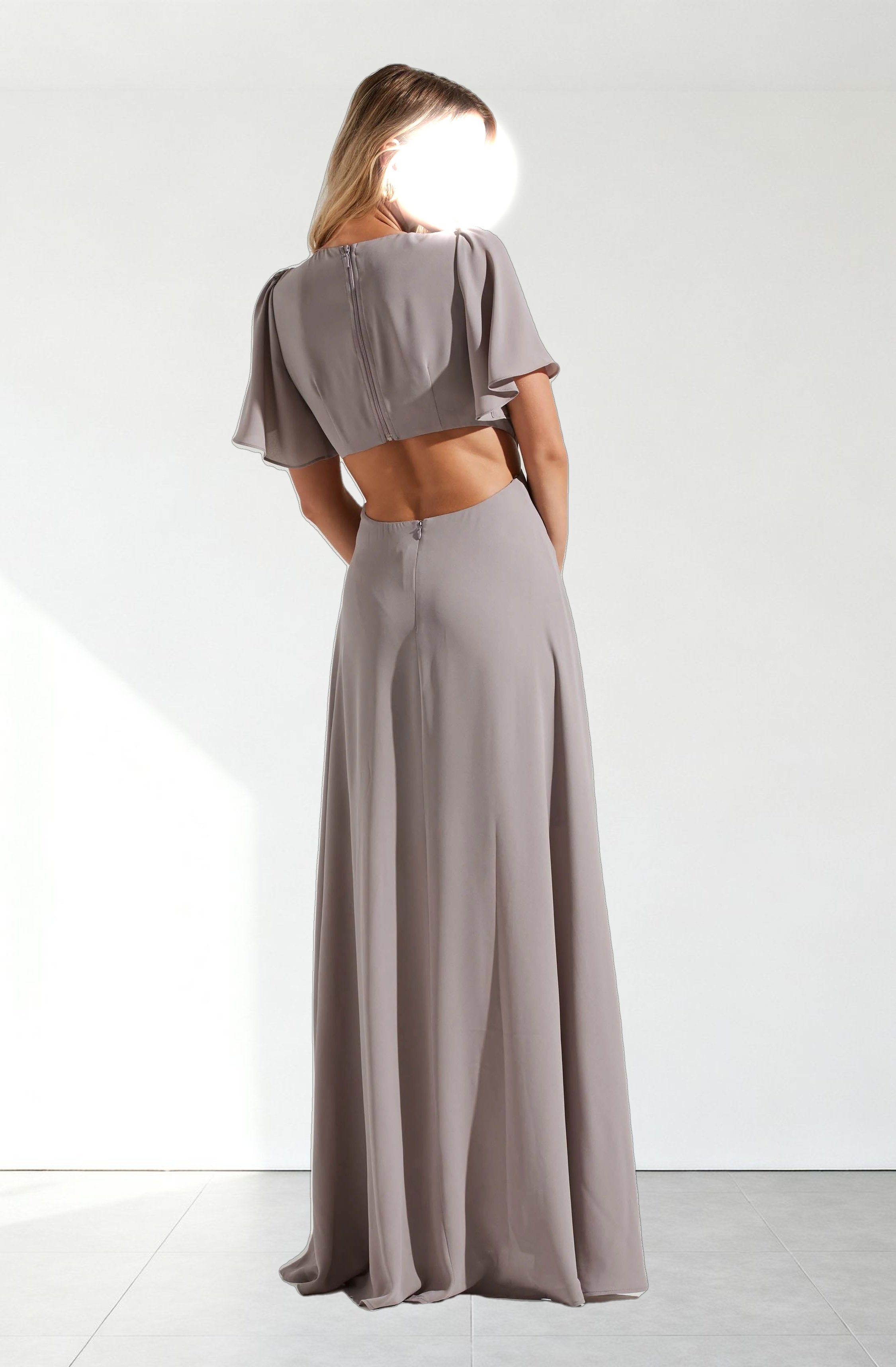 Katrina Flutter Sleeve Back Cutout Maxi Dress