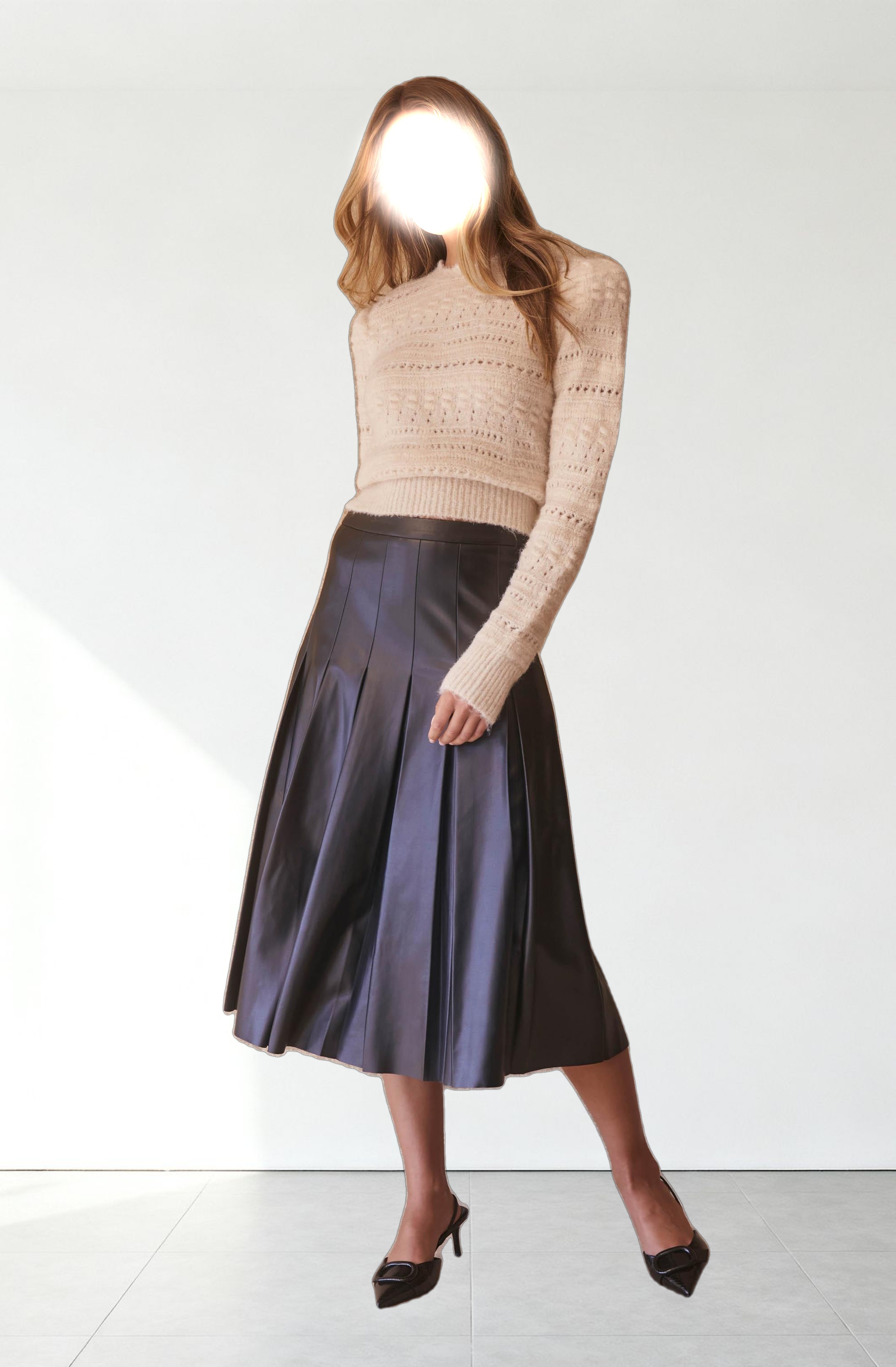 Vena Pleated Faux Leather Skirt