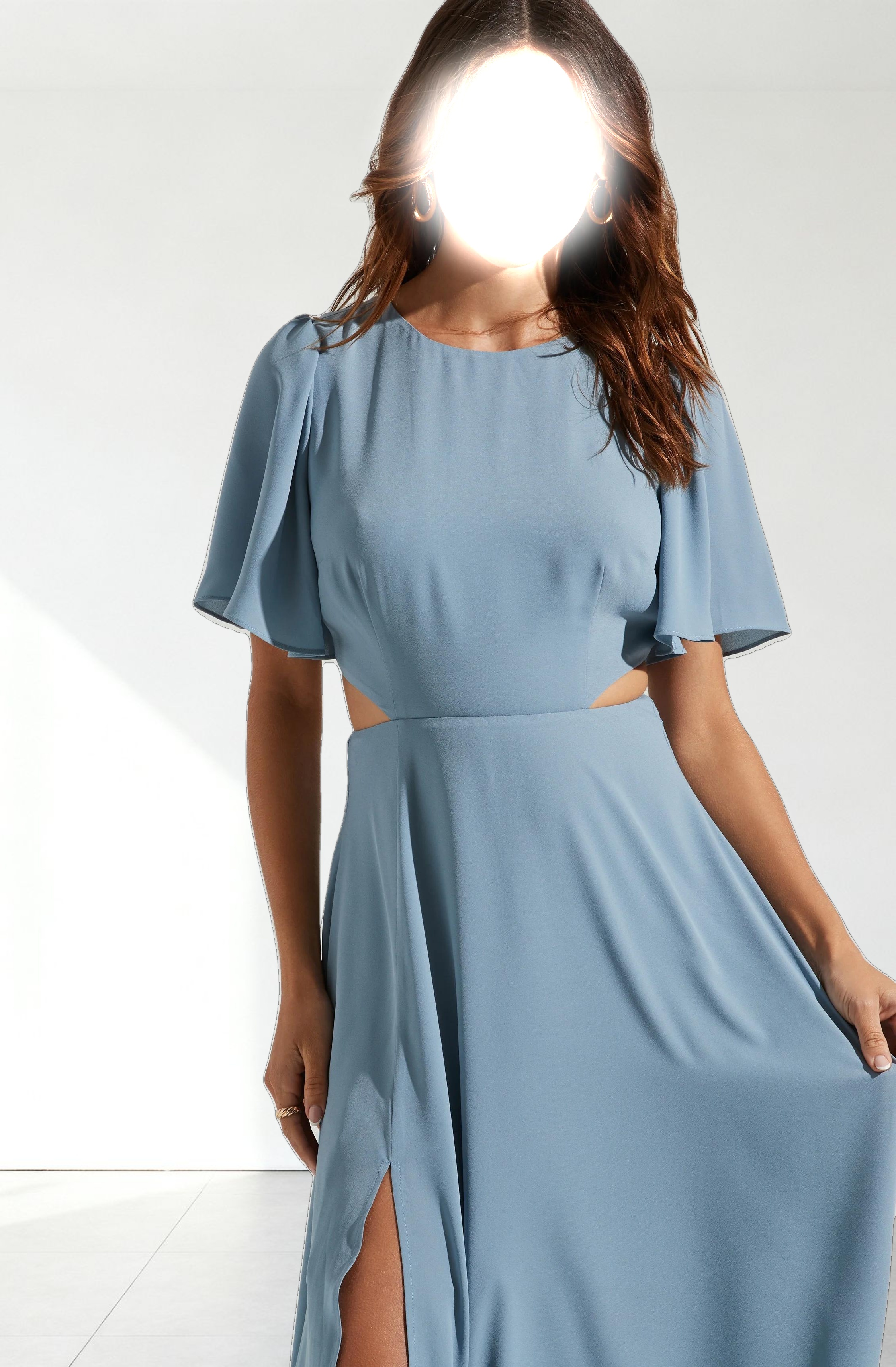 Katrina Flutter Sleeve Back Cutout Maxi Dress